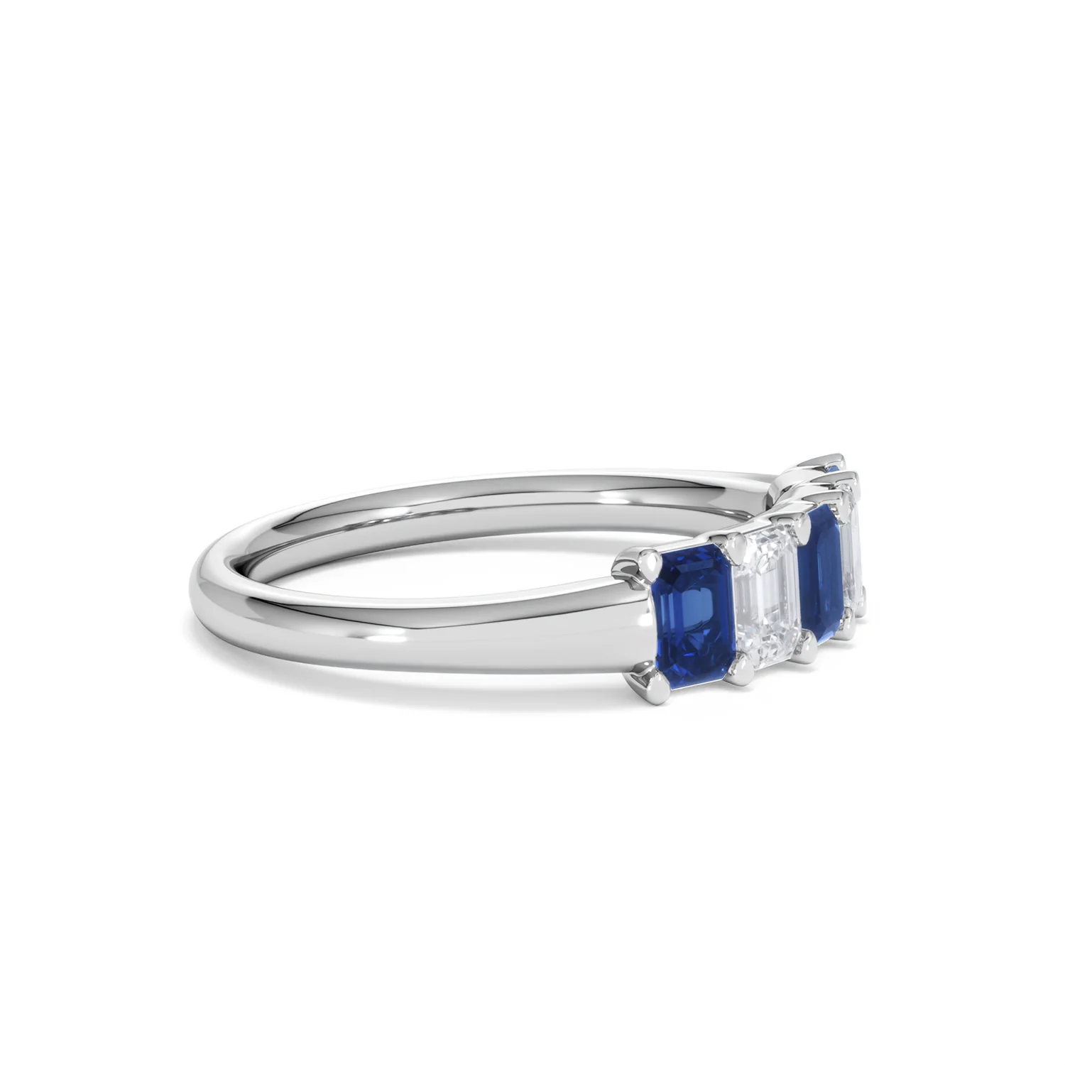 Solene 0.75ct Emerald Cut Lab Sapphire and Lab Diamond Half Band Eternity Ring in 18K White Gold - Image 23