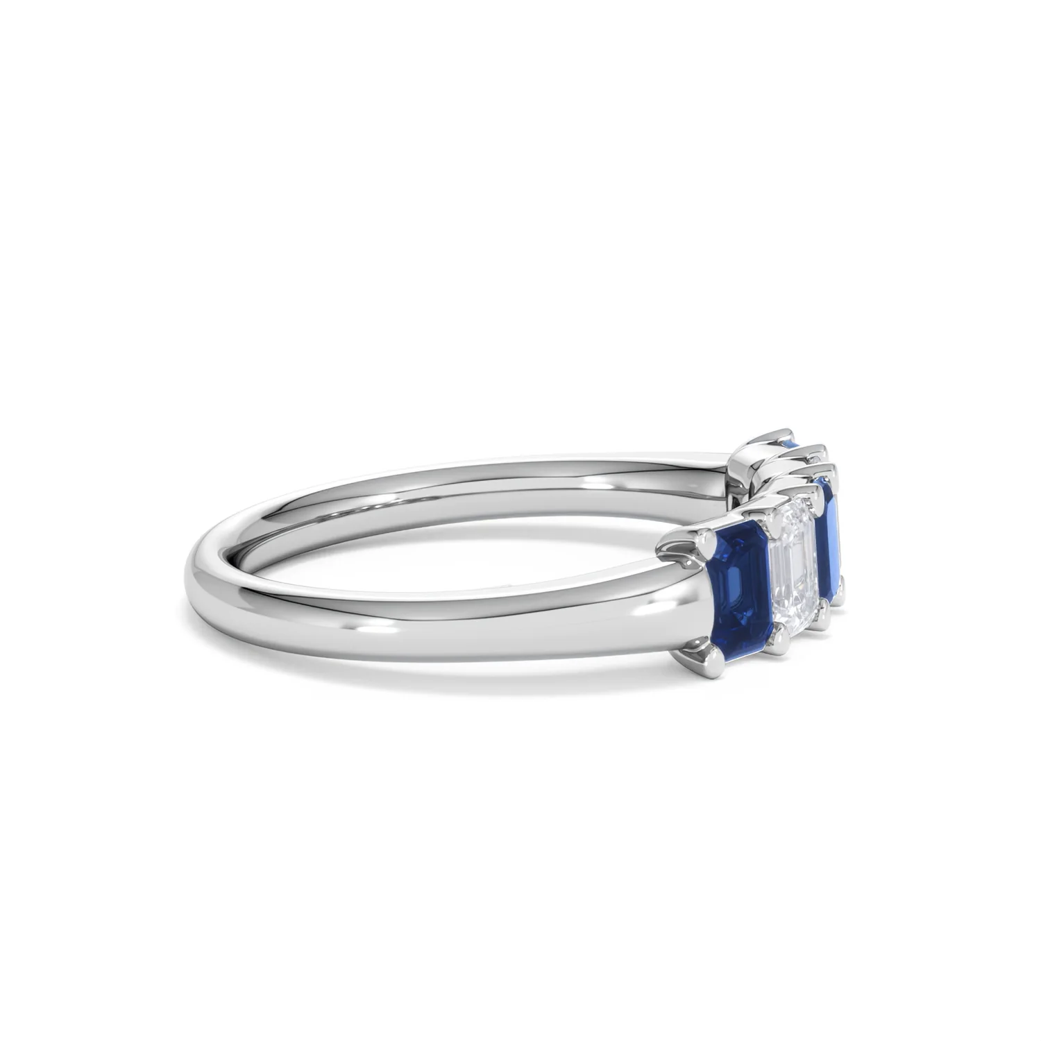 Solene 0.75ct Emerald Cut Lab Sapphire and Lab Diamond Half Band Eternity Ring in 18K White Gold - Image 26