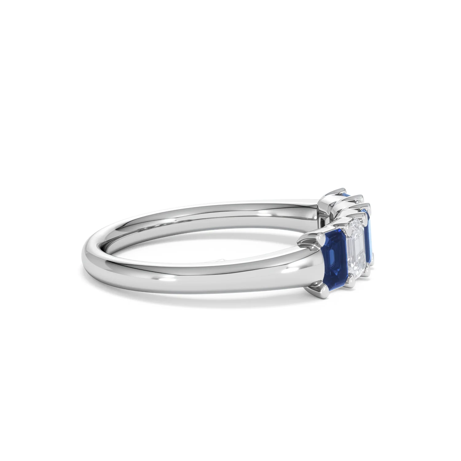 Solene 0.75ct Emerald Cut Lab Sapphire and Lab Diamond Half Band Eternity Ring in 18K White Gold - Image 27