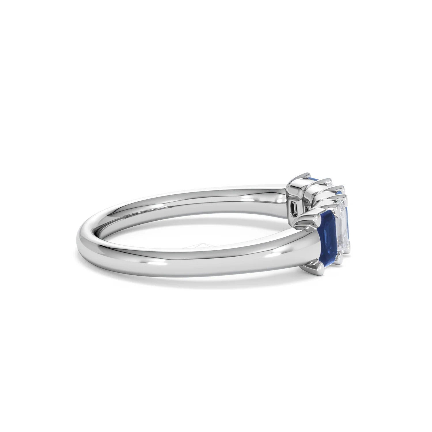 Solene 0.75ct Emerald Cut Lab Sapphire and Lab Diamond Half Band Eternity Ring in 18K White Gold - Image 29
