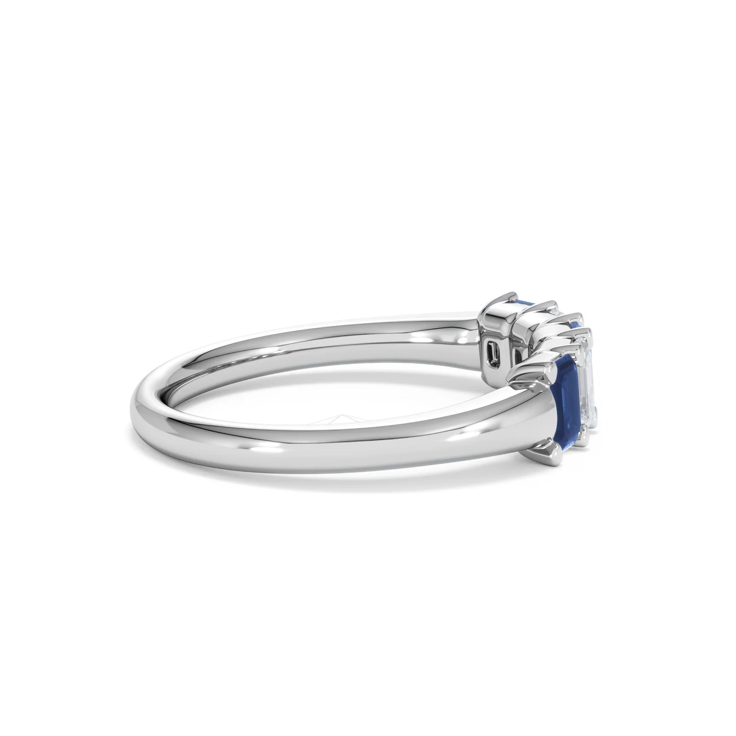 Solene 0.75ct Emerald Cut Lab Sapphire and Lab Diamond Half Band Eternity Ring in 18K White Gold - Image 30