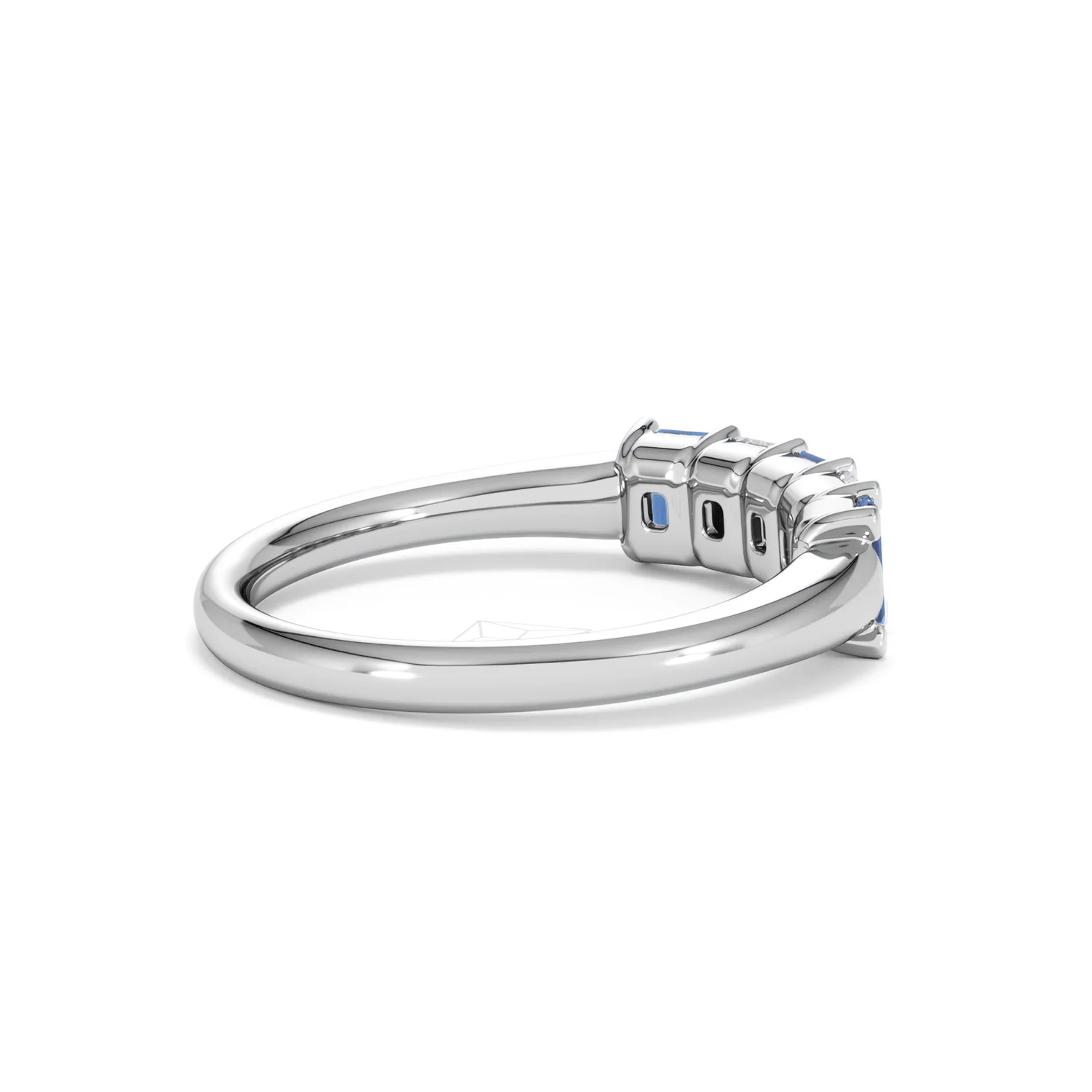 Solene 0.75ct Emerald Cut Lab Sapphire and Lab Diamond Half Band Eternity Ring in 18K White Gold - Image 35