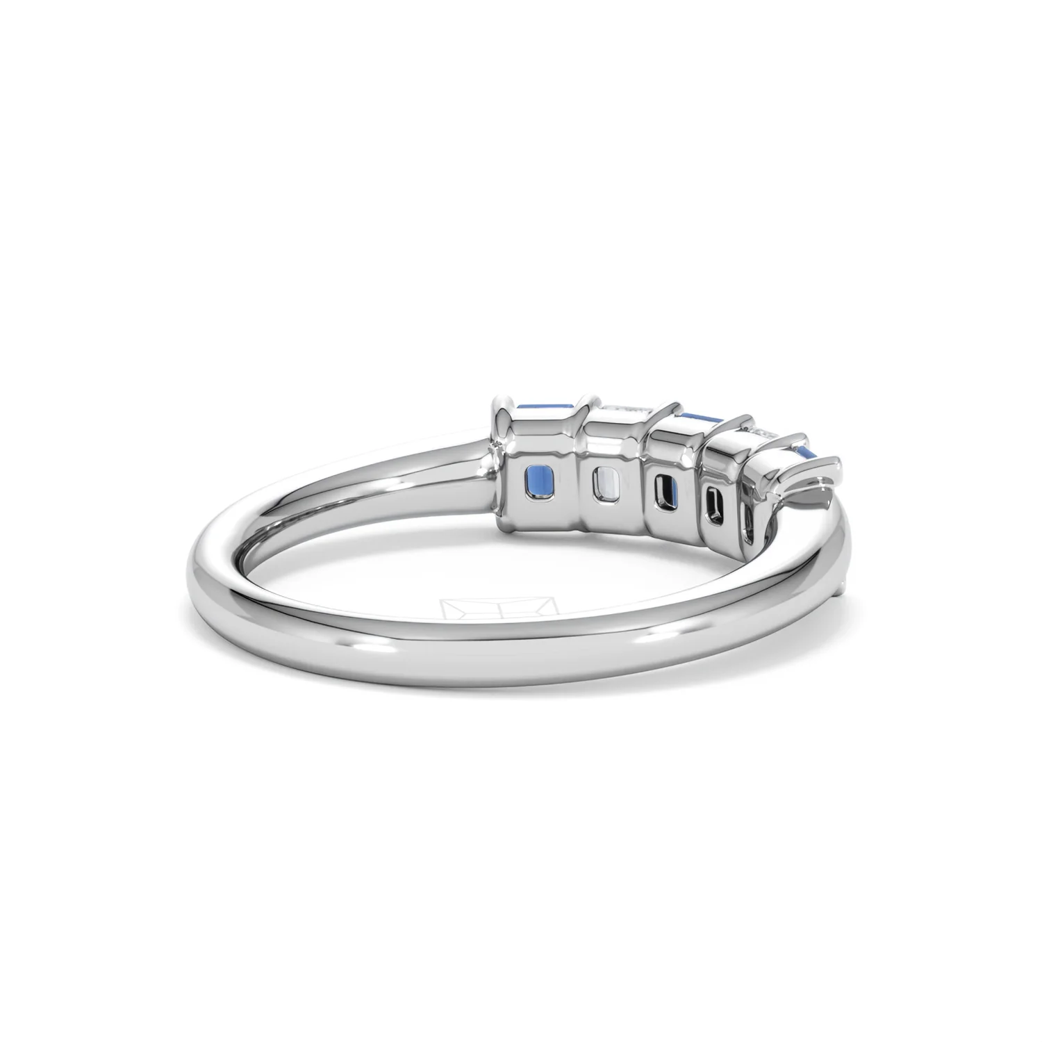 Solene 0.75ct Emerald Cut Lab Sapphire and Lab Diamond Half Band Eternity Ring in 18K White Gold - Image 40