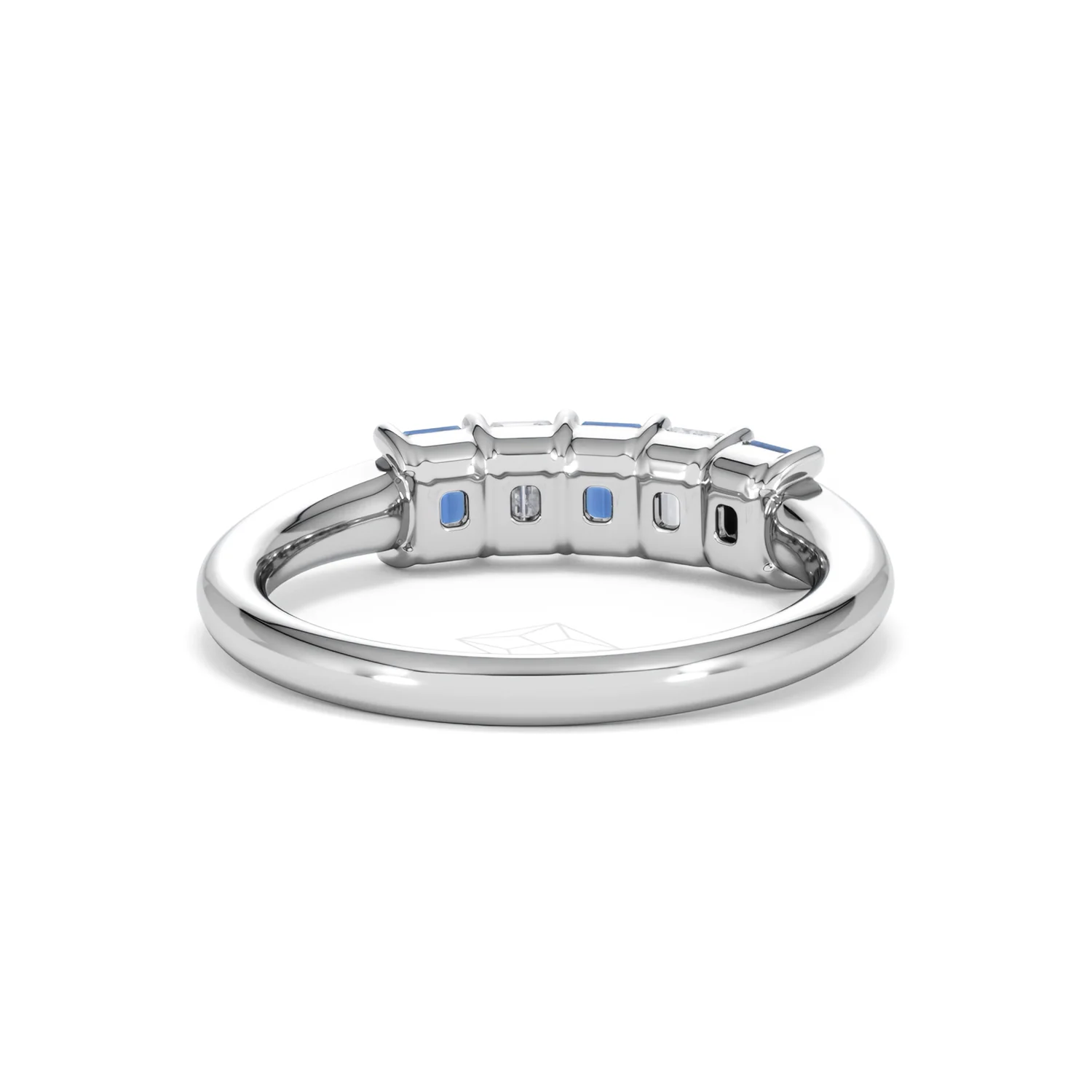 Solene 0.75ct Emerald Cut Lab Sapphire and Lab Diamond Half Band Eternity Ring in 18K White Gold - Image 46