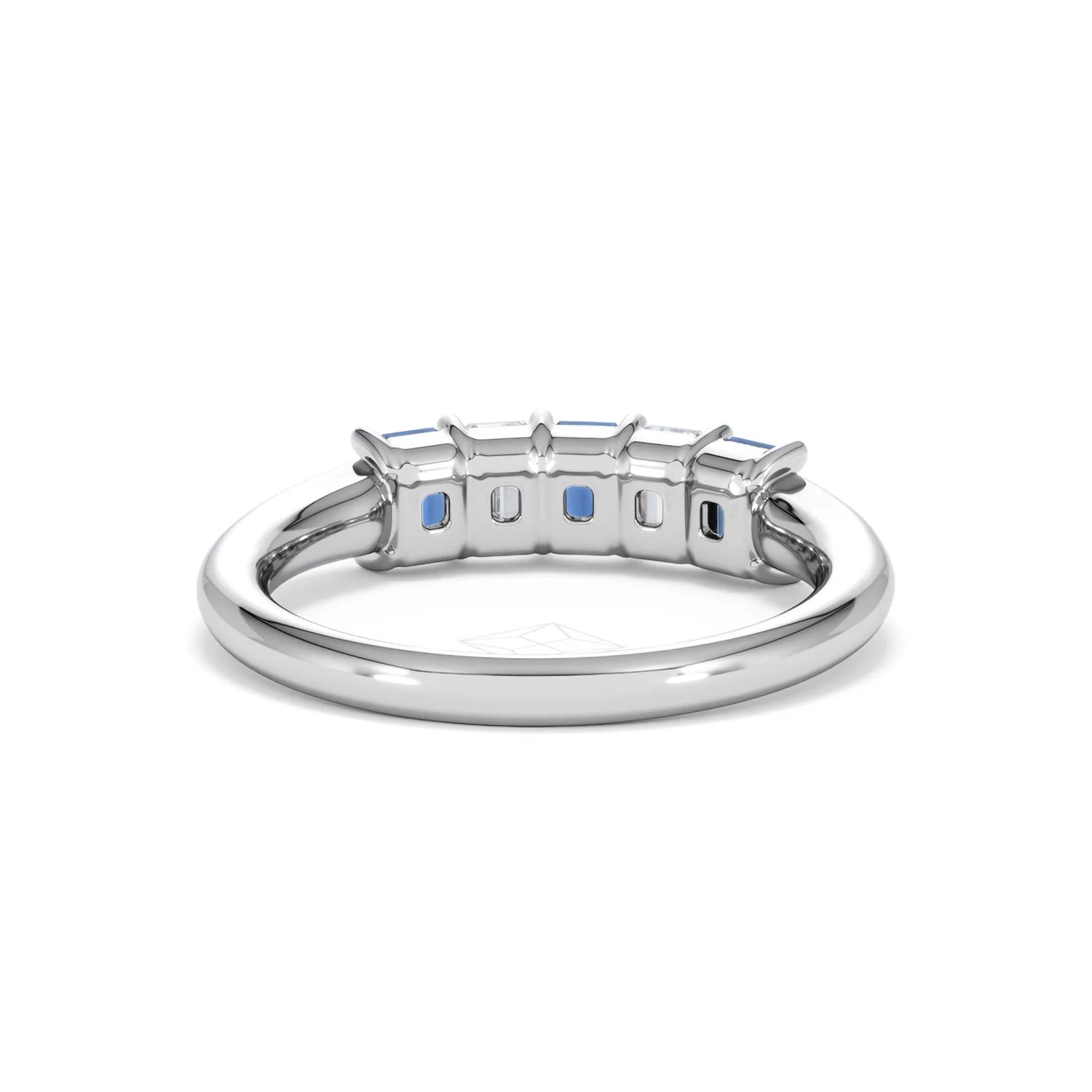 Solene 0.75ct Emerald Cut Lab Sapphire and Lab Diamond Half Band Eternity Ring in 18K White Gold - Image 47