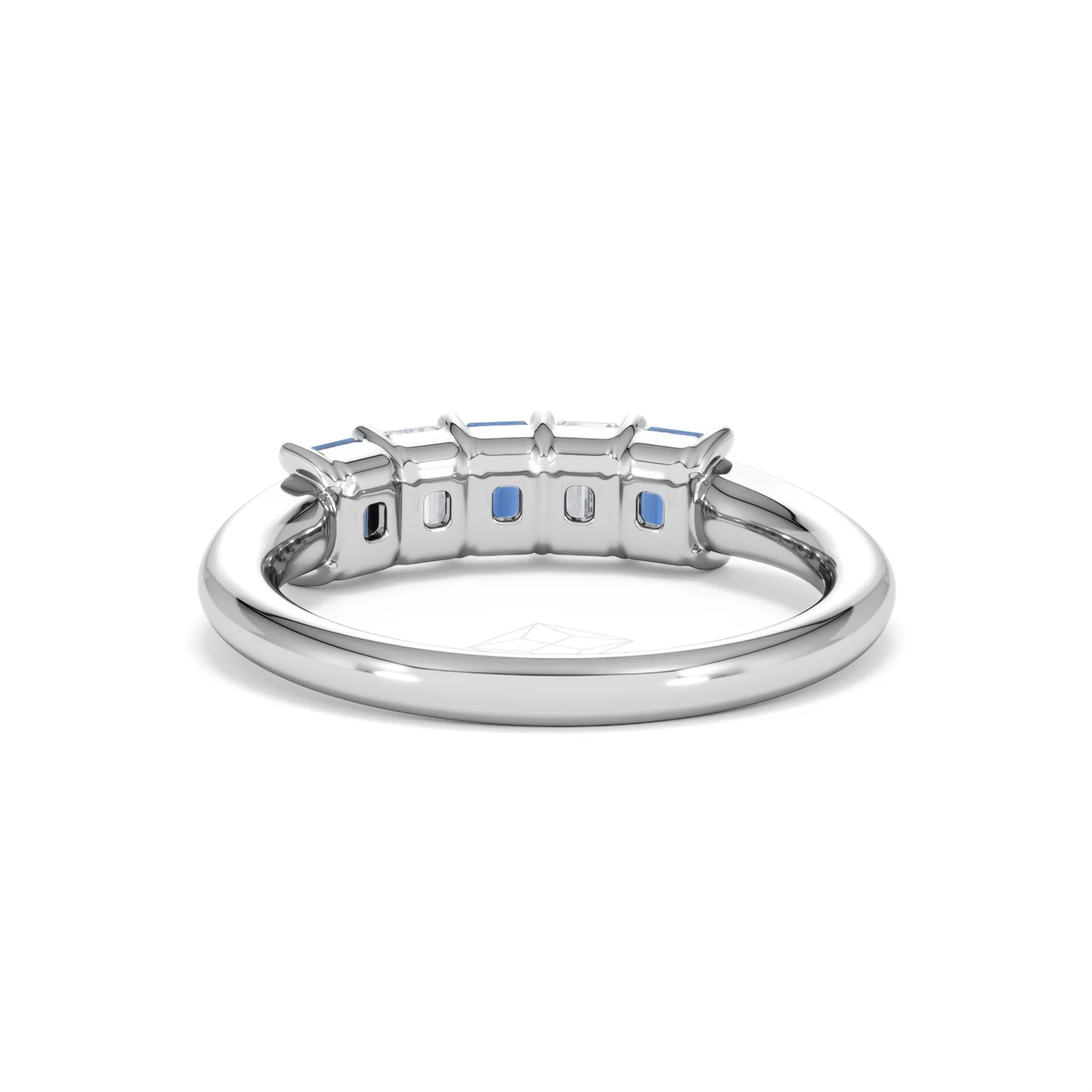 Solene 0.75ct Emerald Cut Lab Sapphire and Lab Diamond Half Band Eternity Ring in 18K White Gold - Image 51