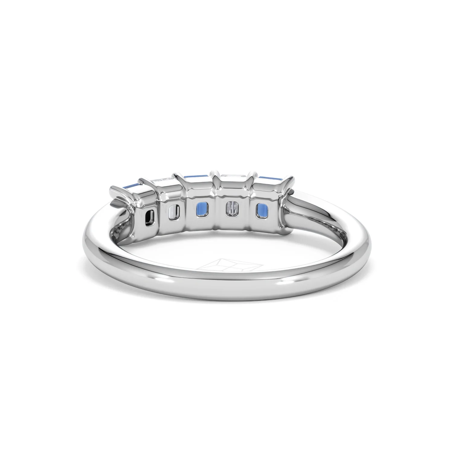 Solene 0.75ct Emerald Cut Lab Sapphire and Lab Diamond Half Band Eternity Ring in 18K White Gold - Image 52