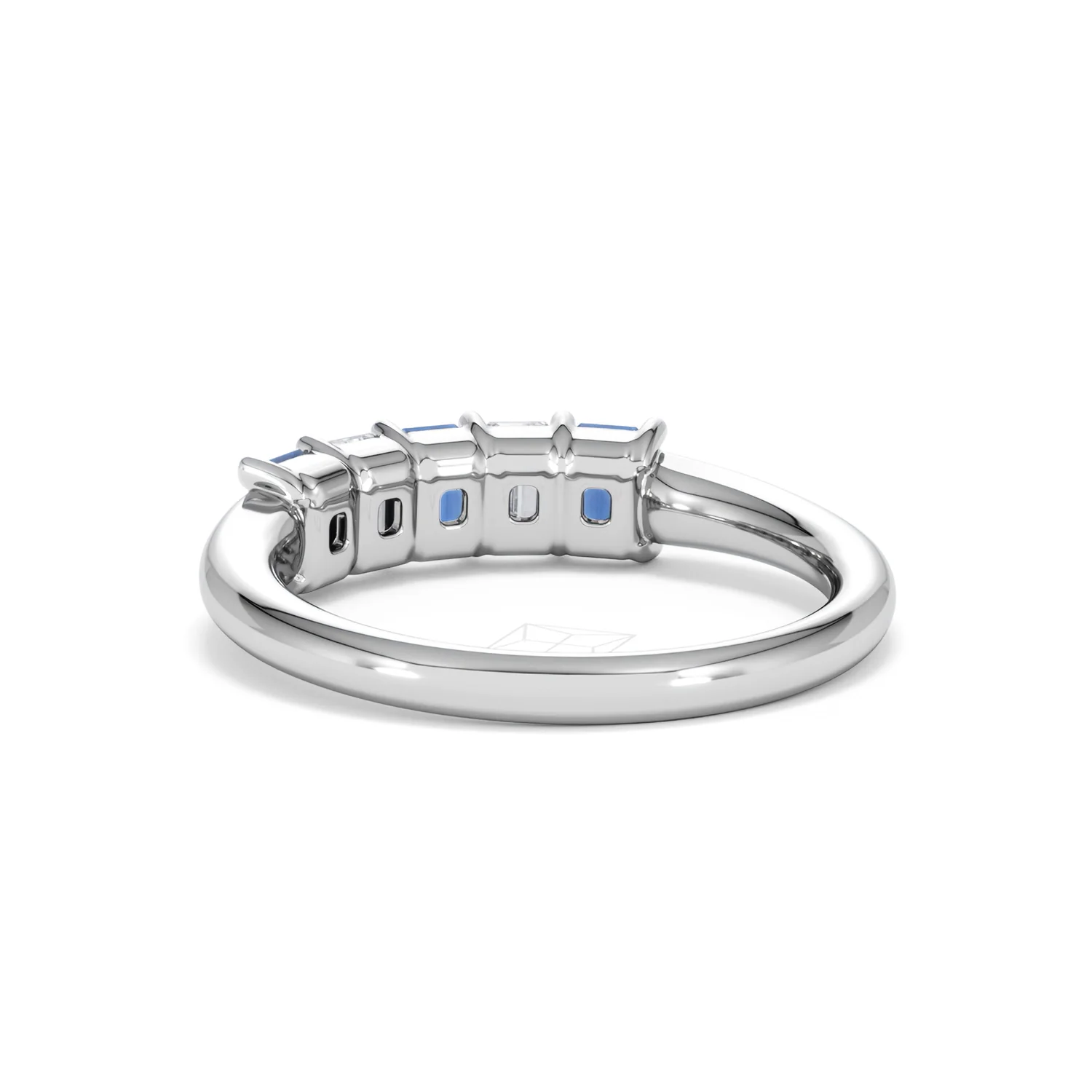 Solene 0.75ct Emerald Cut Lab Sapphire and Lab Diamond Half Band Eternity Ring in 18K White Gold - Image 54