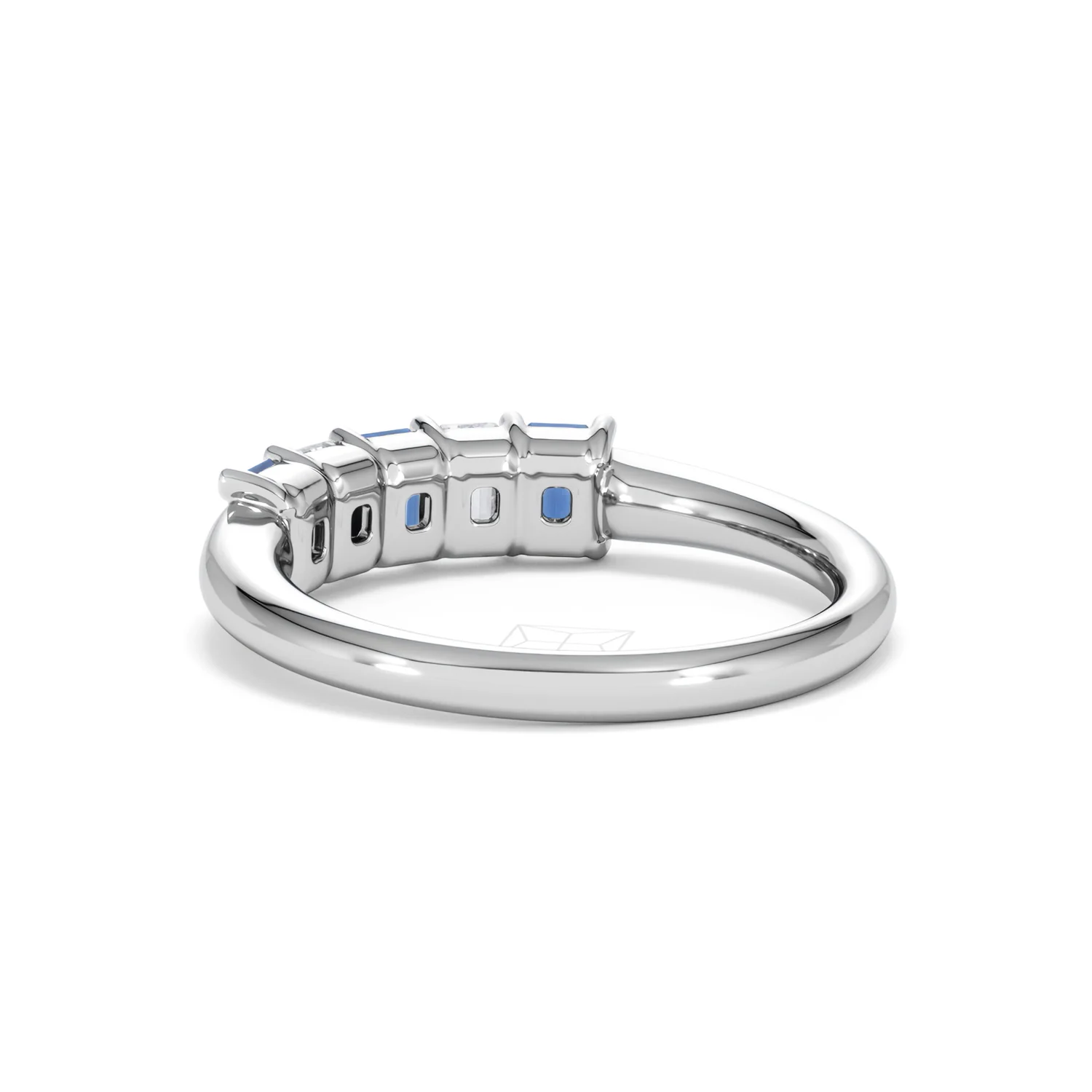 Solene 0.75ct Emerald Cut Lab Sapphire and Lab Diamond Half Band Eternity Ring in 18K White Gold - Image 56