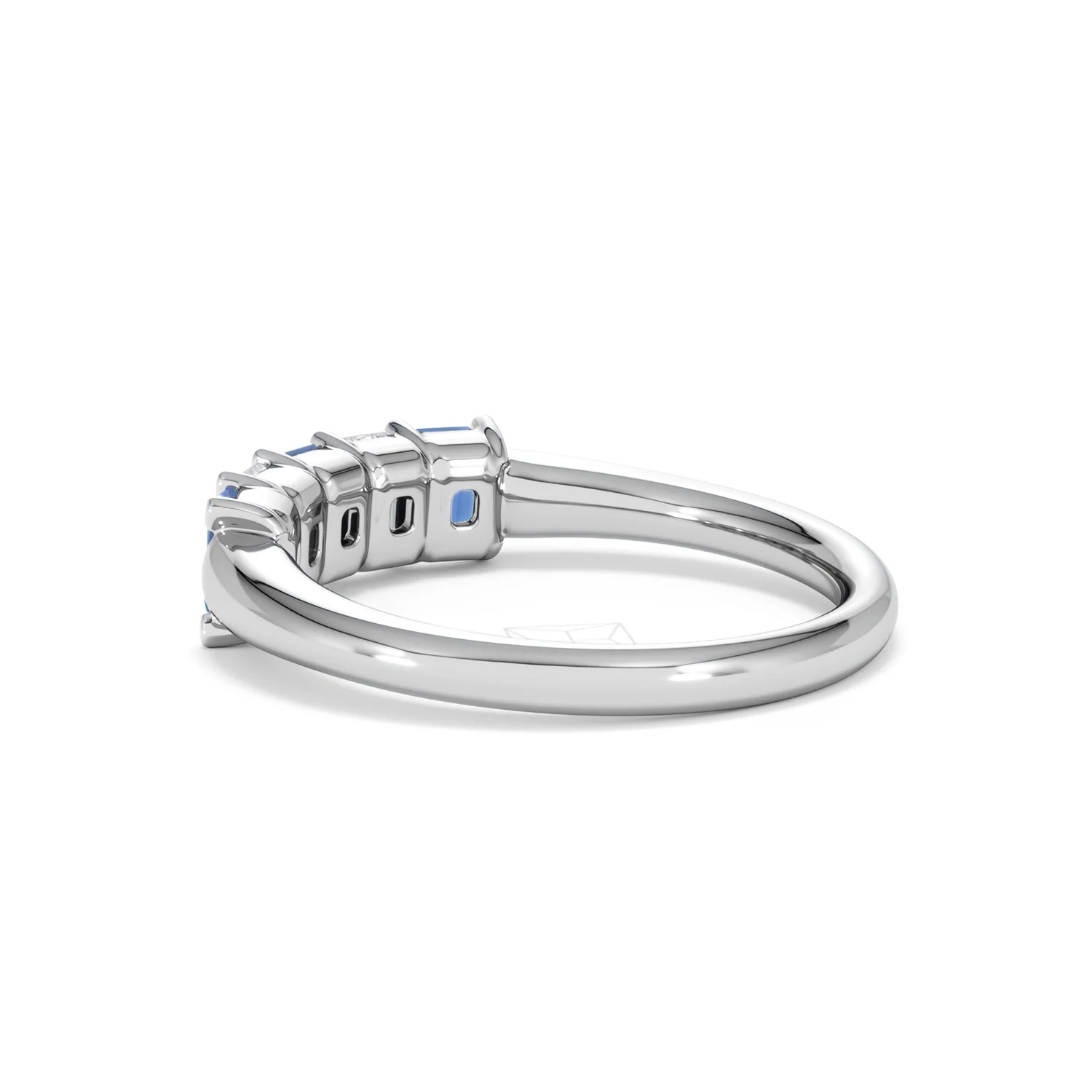 Solene 0.75ct Emerald Cut Lab Sapphire and Lab Diamond Half Band Eternity Ring in 18K White Gold - Image 61