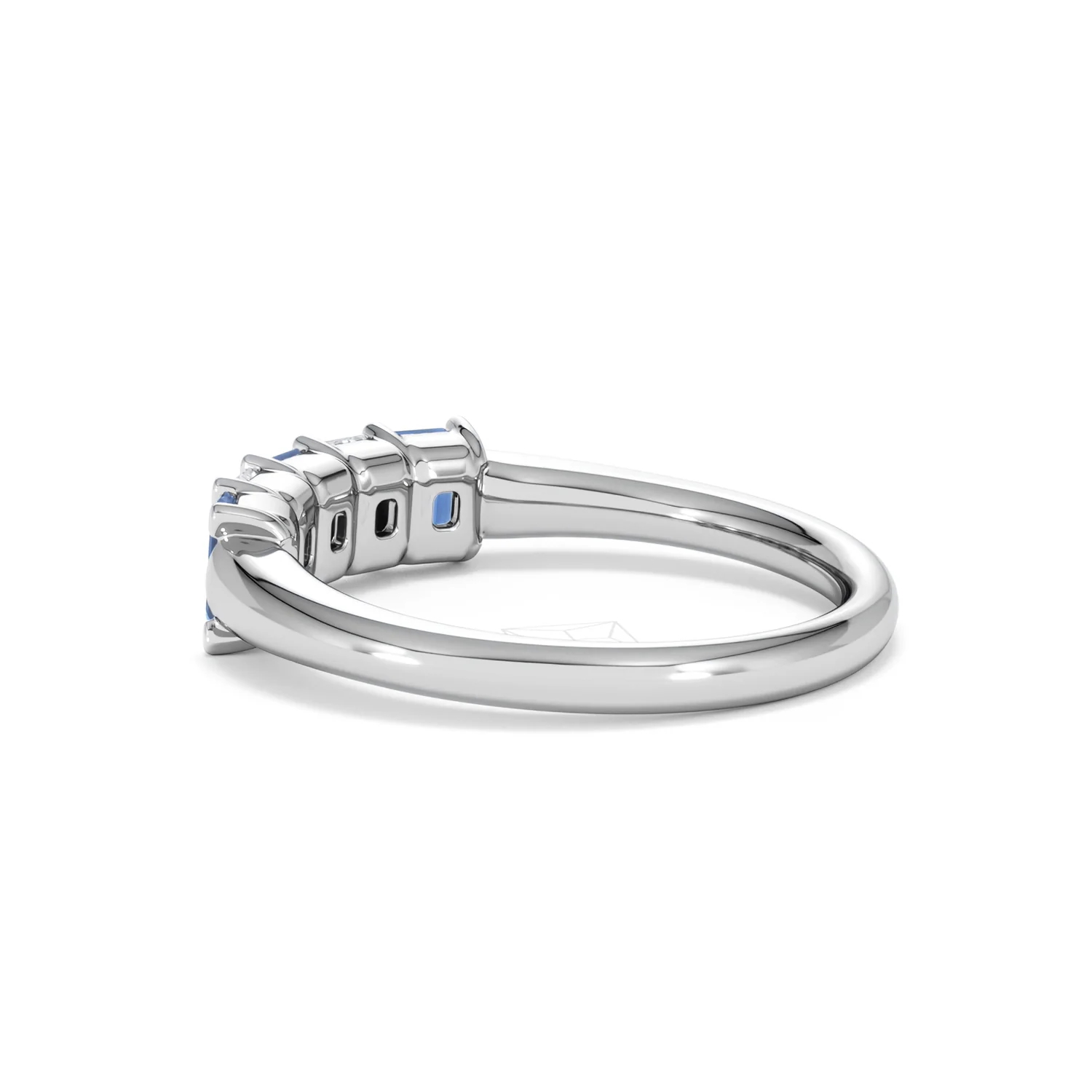 Solene 0.75ct Emerald Cut Lab Sapphire and Lab Diamond Half Band Eternity Ring in 18K White Gold - Image 62