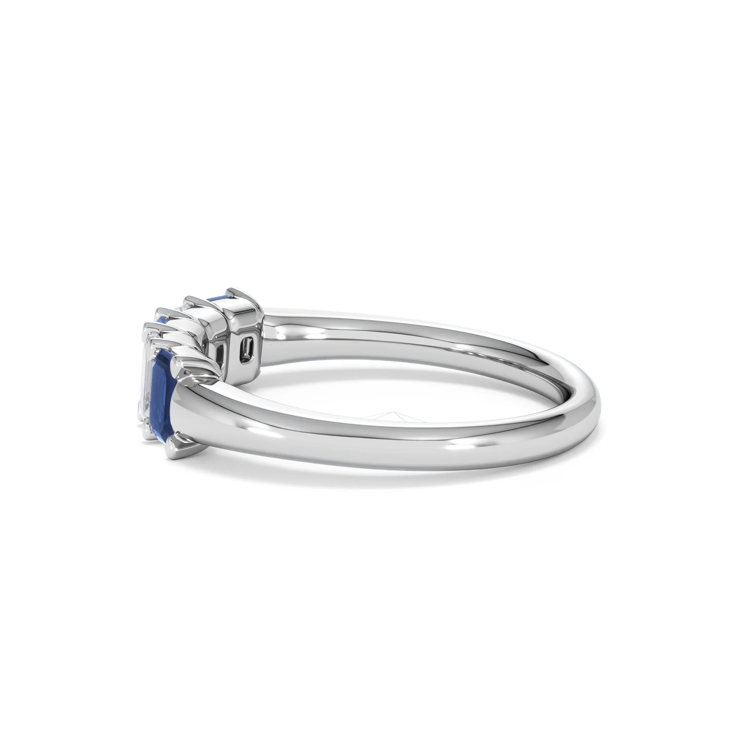 Solene 0.75ct Emerald Cut Lab Sapphire and Lab Diamond Half Band Eternity Ring in 18K White Gold - Image 67