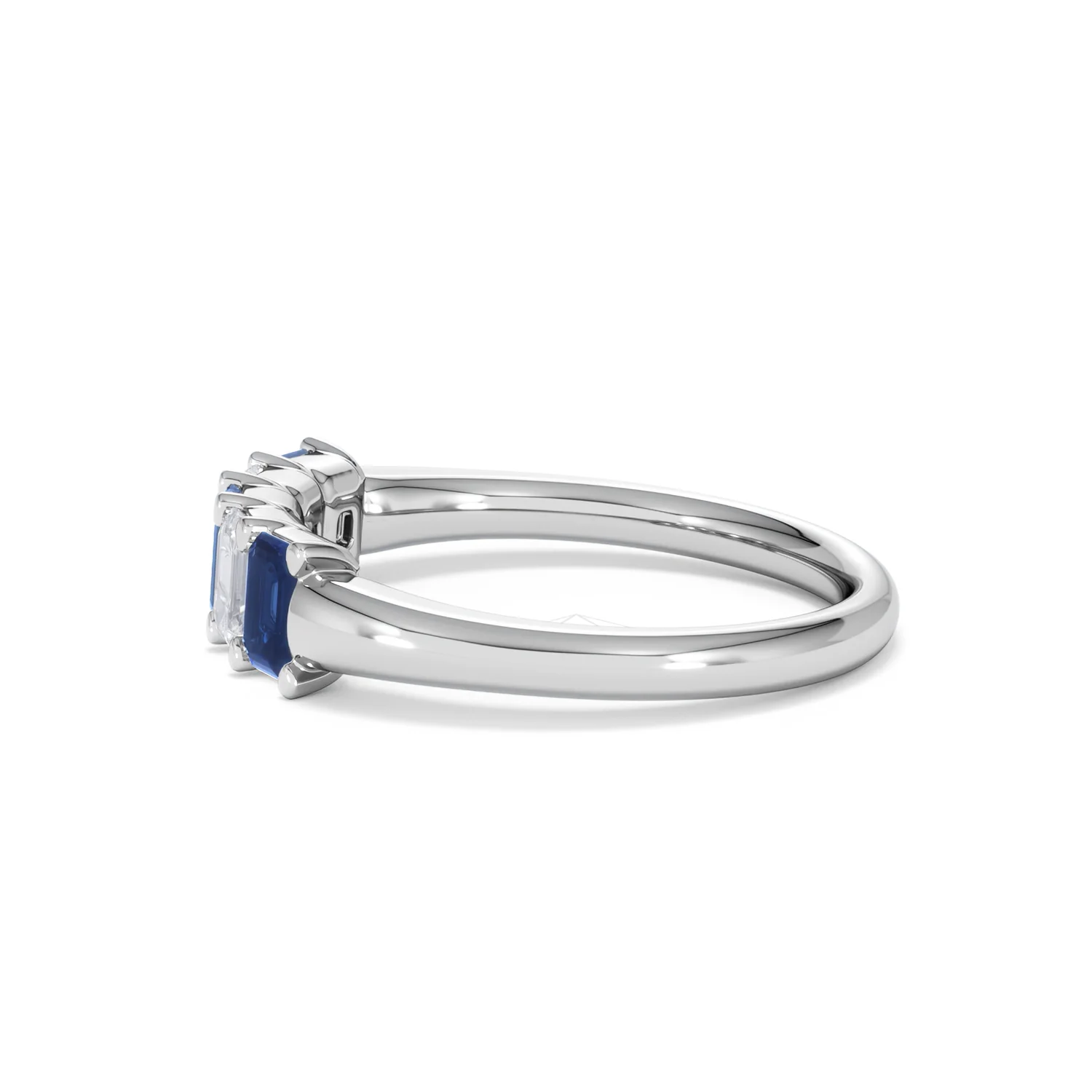 Solene 0.75ct Emerald Cut Lab Sapphire and Lab Diamond Half Band Eternity Ring in 18K White Gold - Image 69