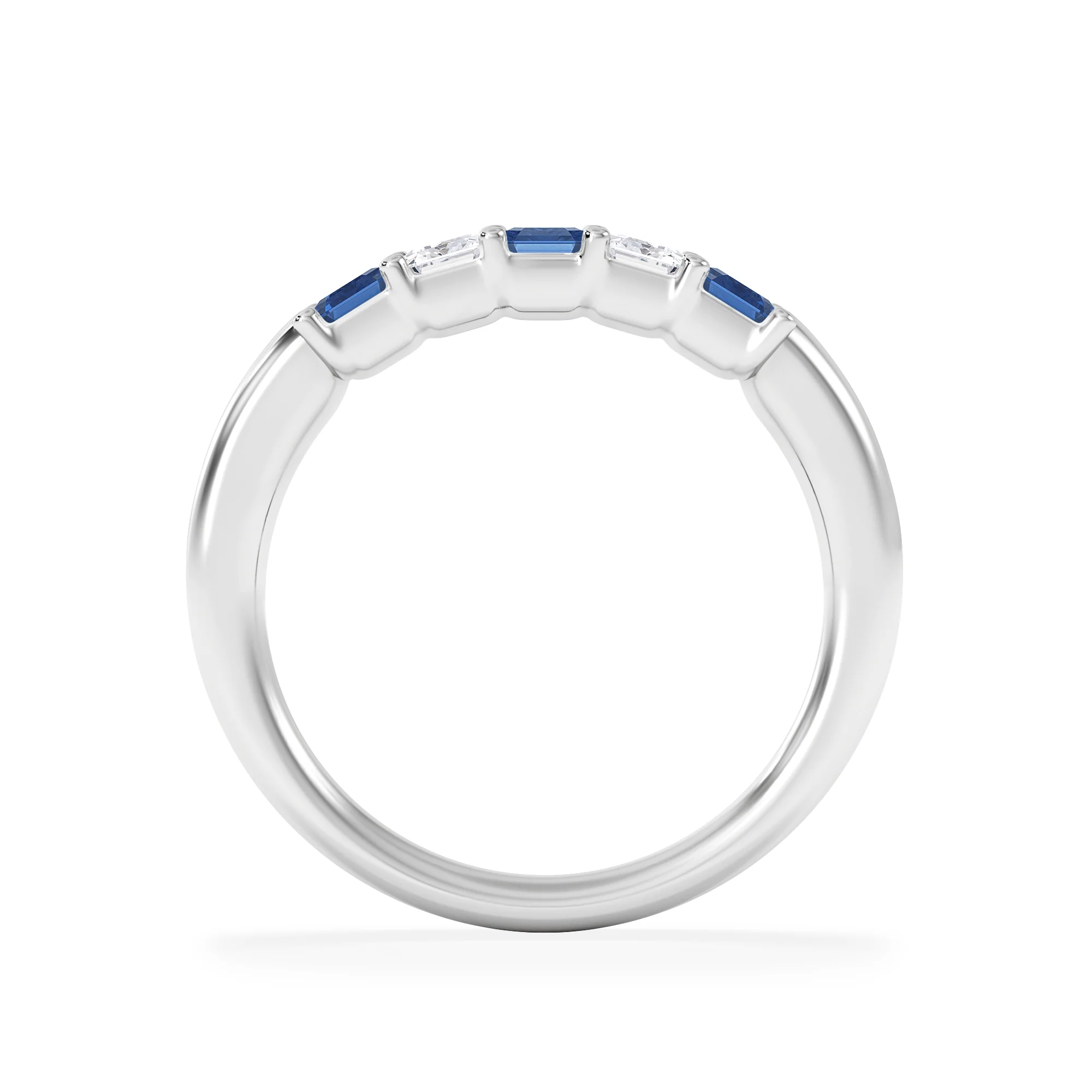 Solene 0.75ct Emerald Cut Lab Sapphire and Lab Diamond Half Band Eternity Ring in 18K White Gold - Image 7