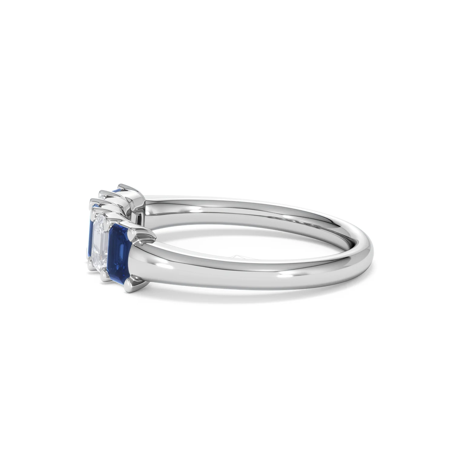 Solene 0.75ct Emerald Cut Lab Sapphire and Lab Diamond Half Band Eternity Ring in 18K White Gold - Image 70