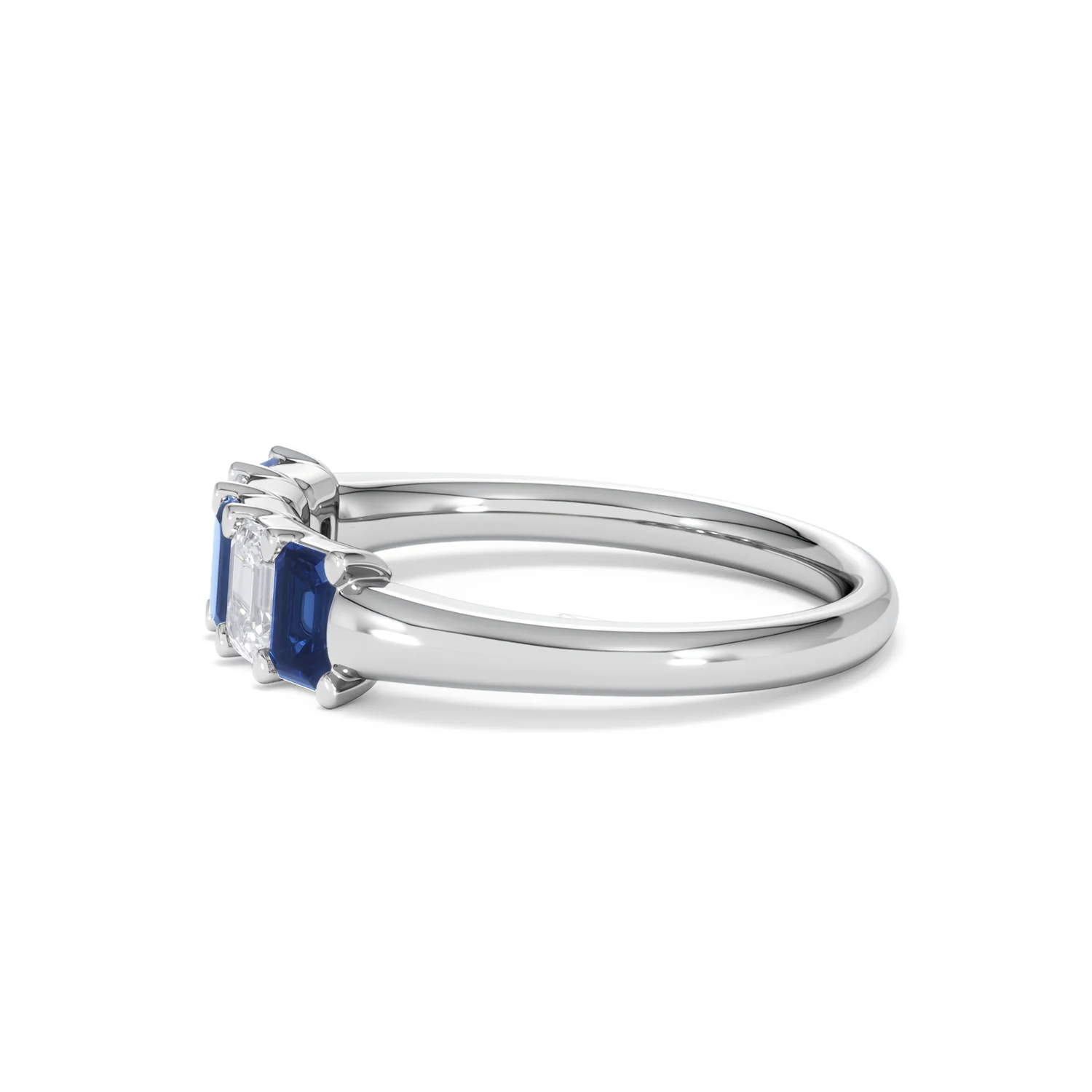 Solene 0.75ct Emerald Cut Lab Sapphire and Lab Diamond Half Band Eternity Ring in 18K White Gold - Image 71