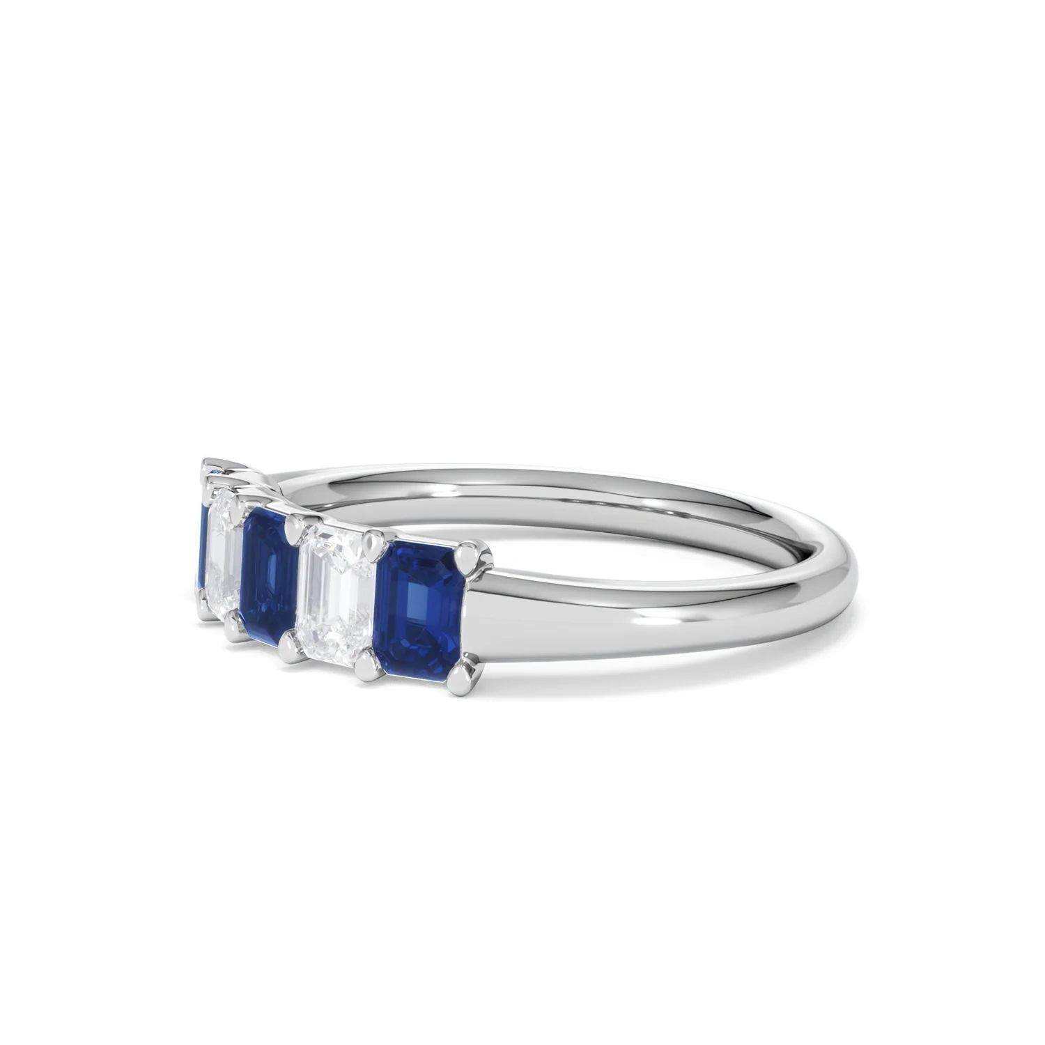 Solene 0.75ct Emerald Cut Lab Sapphire and Lab Diamond Half Band Eternity Ring in 18K White Gold - Image 77