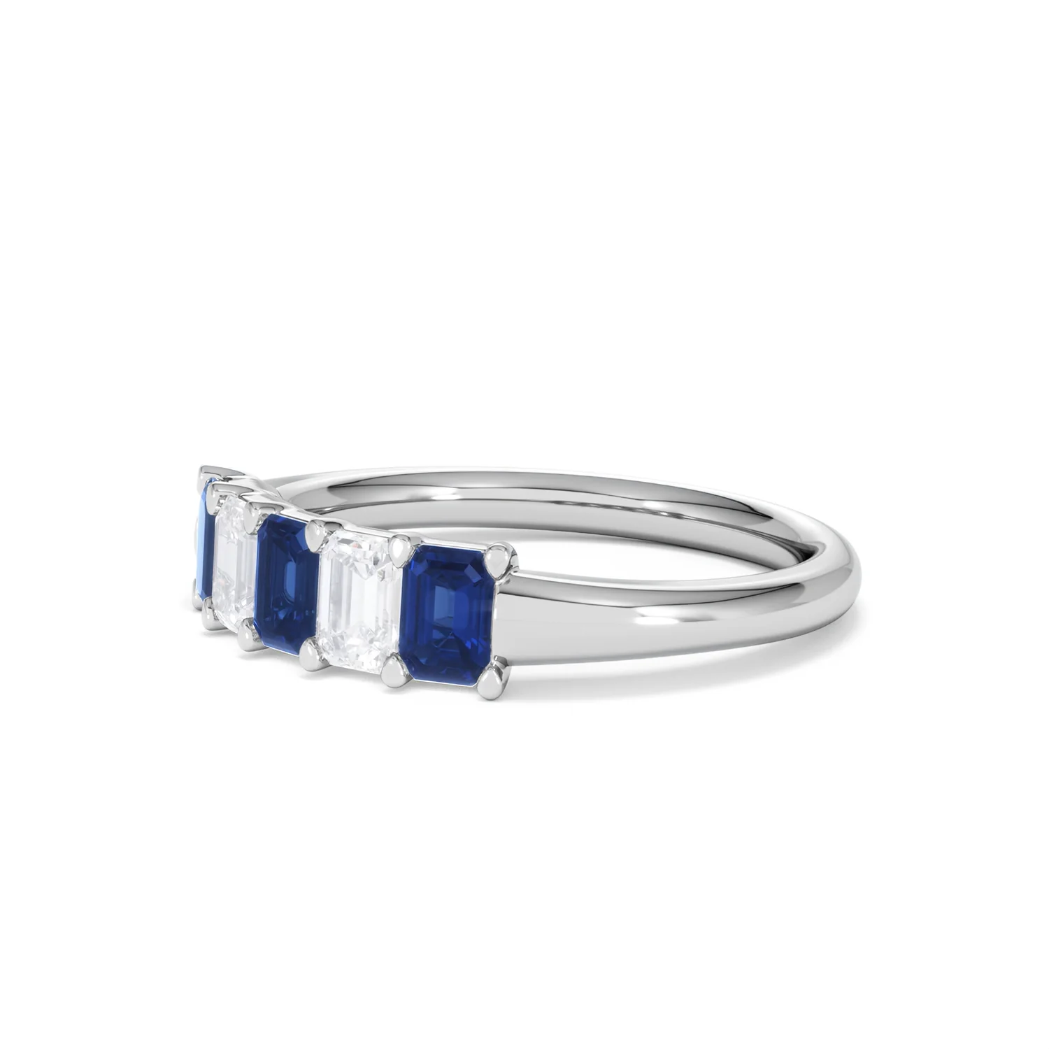 Solene 0.75ct Emerald Cut Lab Sapphire and Lab Diamond Half Band Eternity Ring in 18K White Gold - Image 78