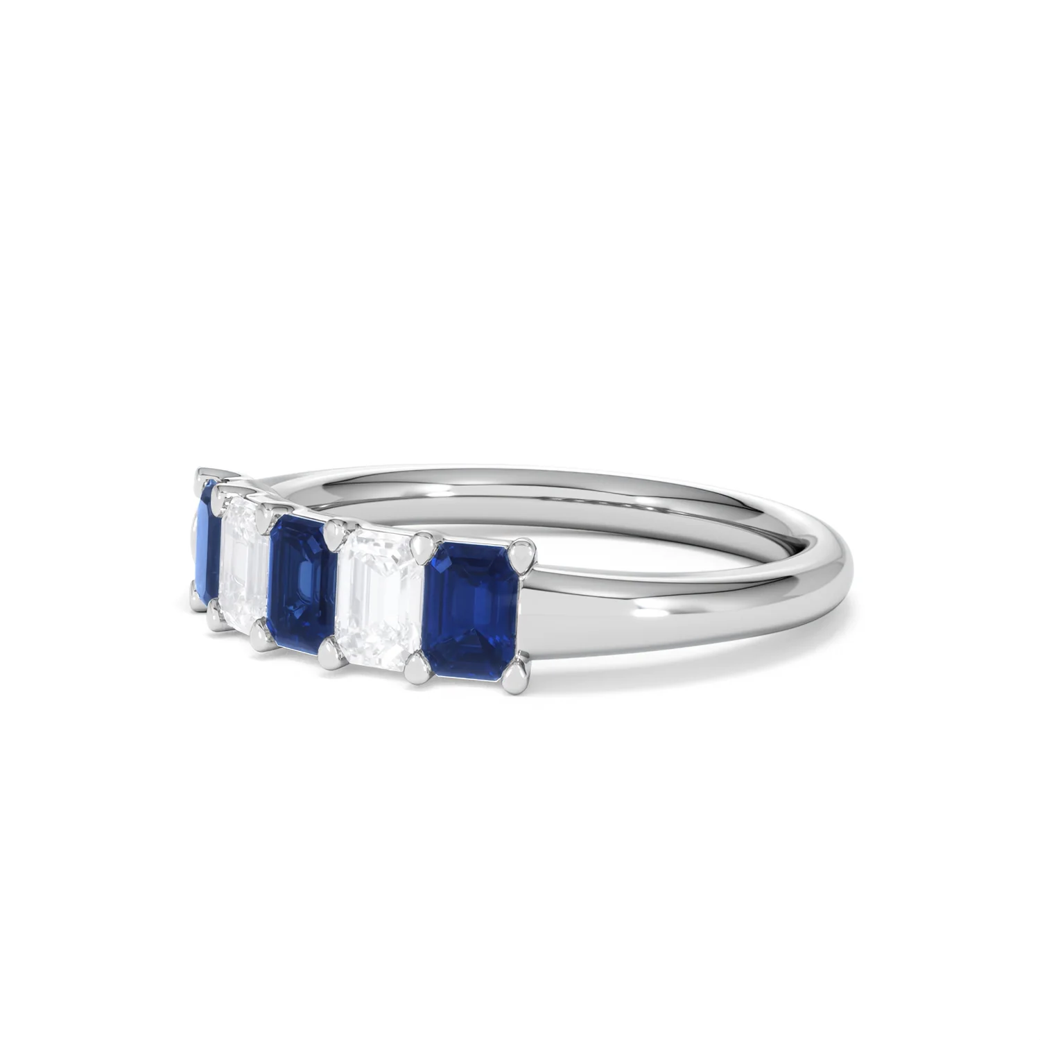 Solene 0.75ct Emerald Cut Lab Sapphire and Lab Diamond Half Band Eternity Ring in 18K White Gold - Image 79