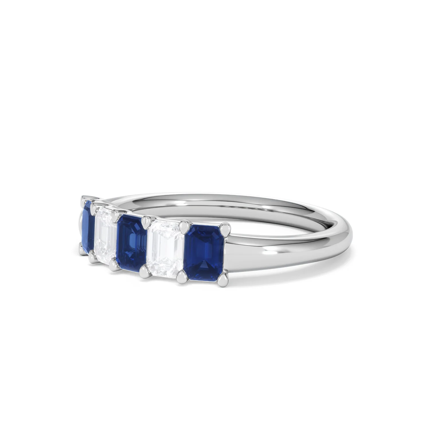 Solene 0.75ct Emerald Cut Lab Sapphire and Lab Diamond Half Band Eternity Ring in 18K White Gold - Image 80