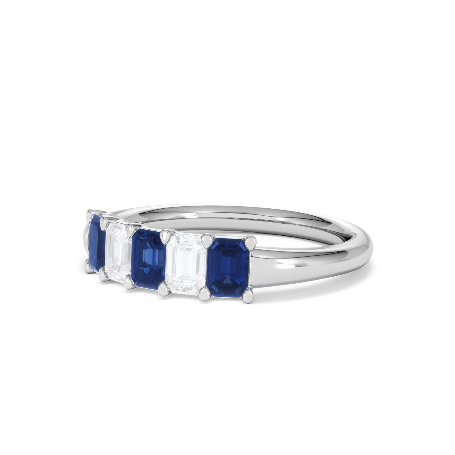 Solene 0.75ct Emerald Cut Lab Sapphire and Lab Diamond Half Band Eternity Ring in 18K White Gold - Image 81