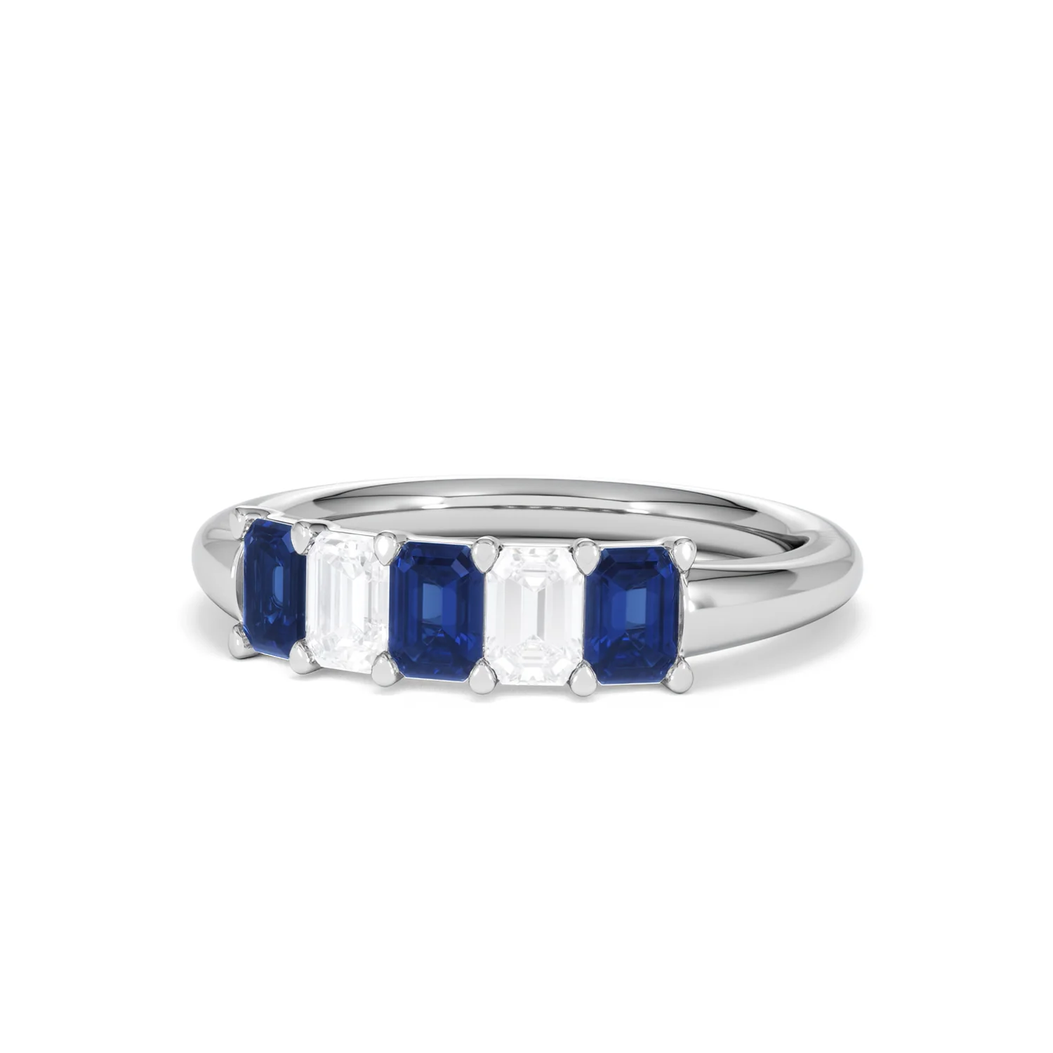 Solene 0.75ct Emerald Cut Lab Sapphire and Lab Diamond Half Band Eternity Ring in 18K White Gold - Image 85