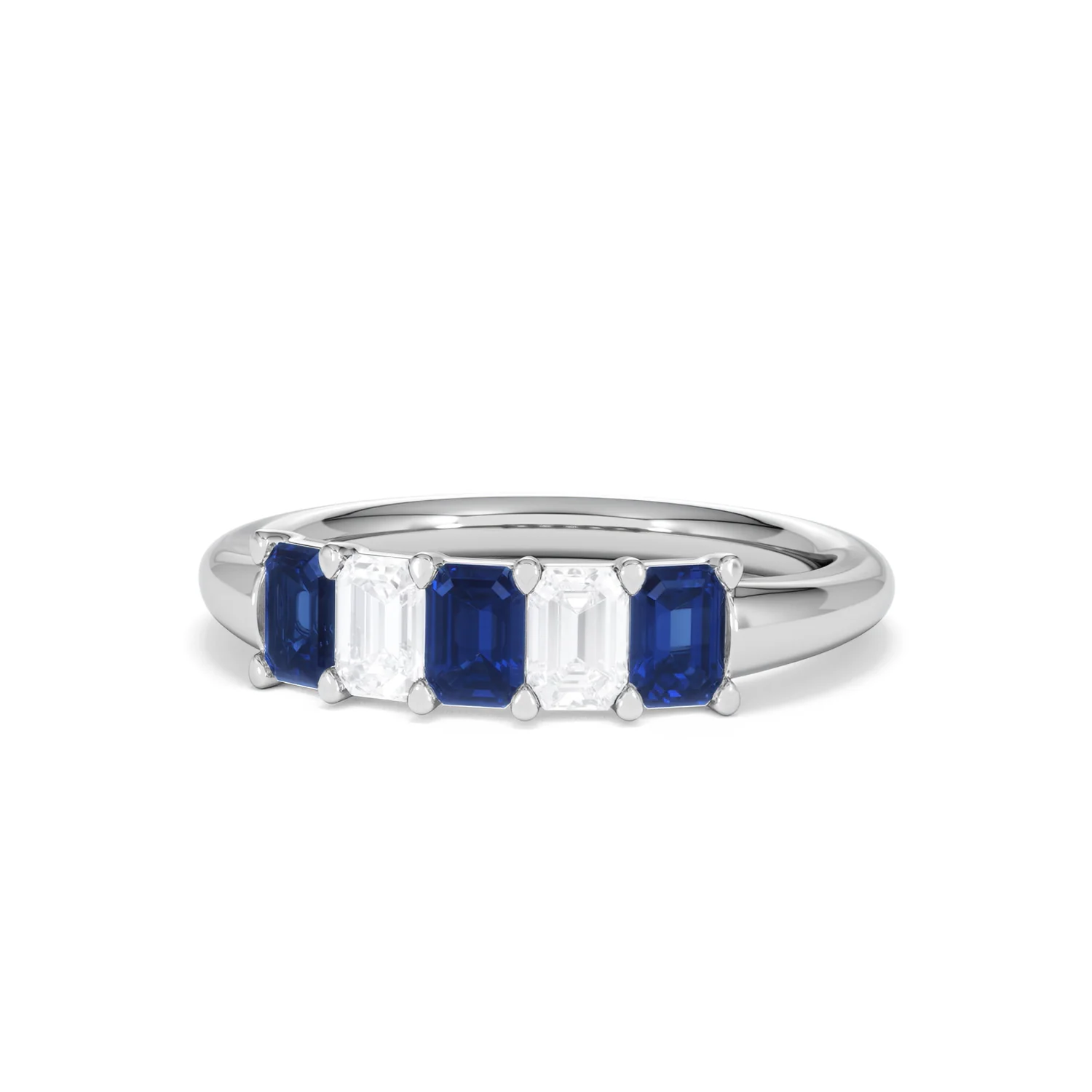 Solene 0.75ct Emerald Cut Lab Sapphire and Lab Diamond Half Band Eternity Ring in 18K White Gold - Image 86