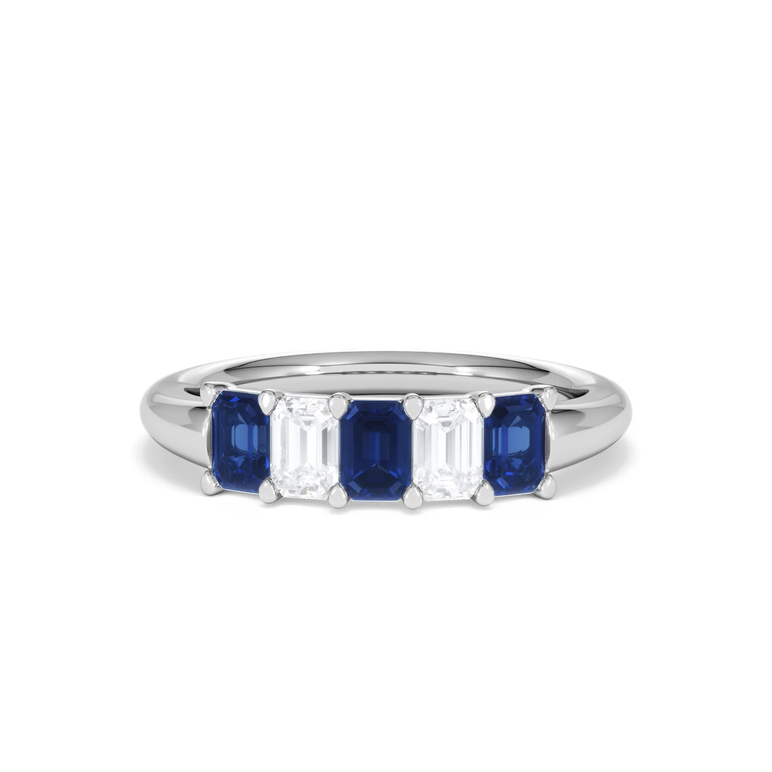 Solene 0.75ct Emerald Cut Lab Sapphire and Lab Diamond Half Band Eternity Ring in 18K White Gold - Image 88