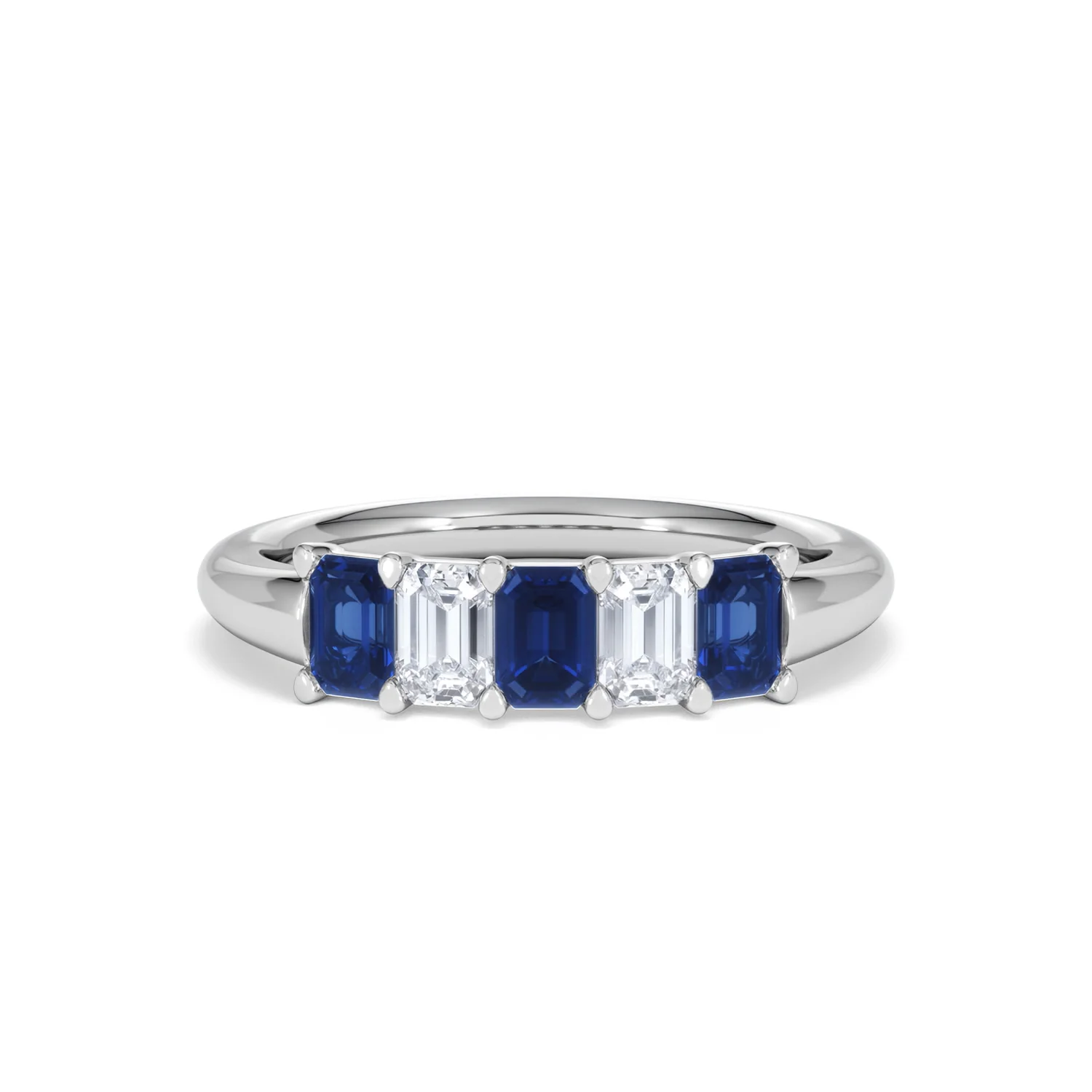 Solene 0.75ct Emerald Cut Lab Sapphire and Lab Diamond Half Band Eternity Ring in 18K White Gold - Image 9