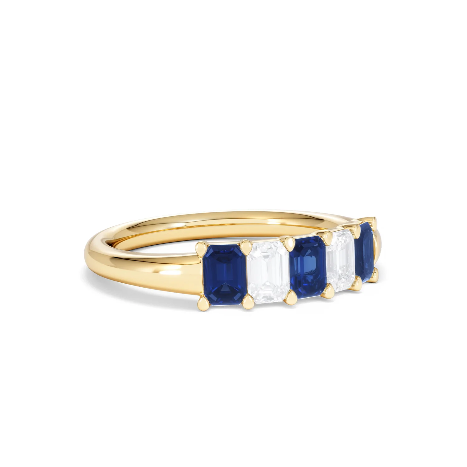 Solene 0.75ct Emerald Cut Lab Sapphire and Lab Diamond Half Band Eternity Ring in 18K Yellow Gold - Image 16