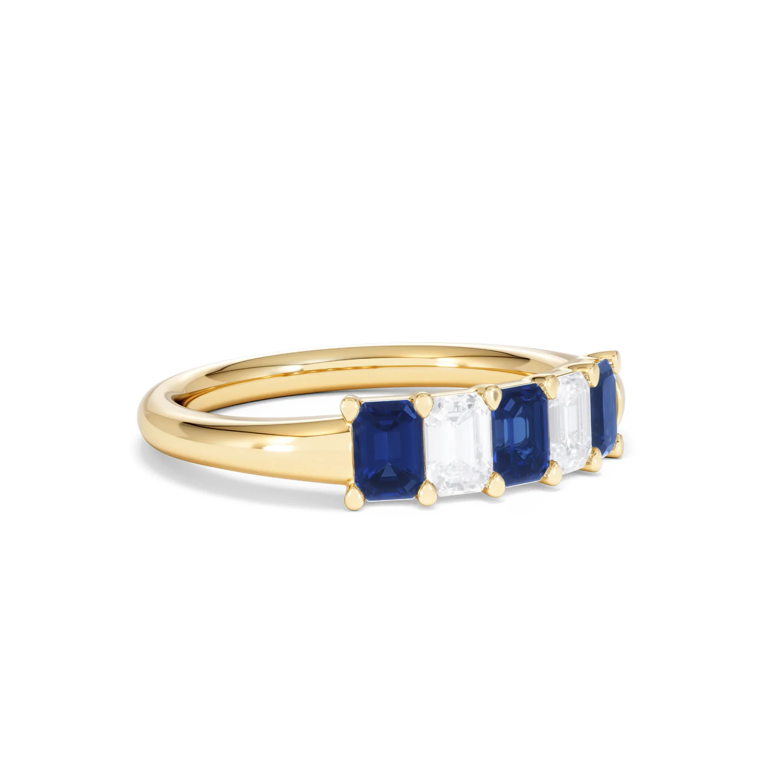 Solene 0.75ct Emerald Cut Lab Sapphire and Lab Diamond Half Band Eternity Ring in 18K Yellow Gold - Image 17