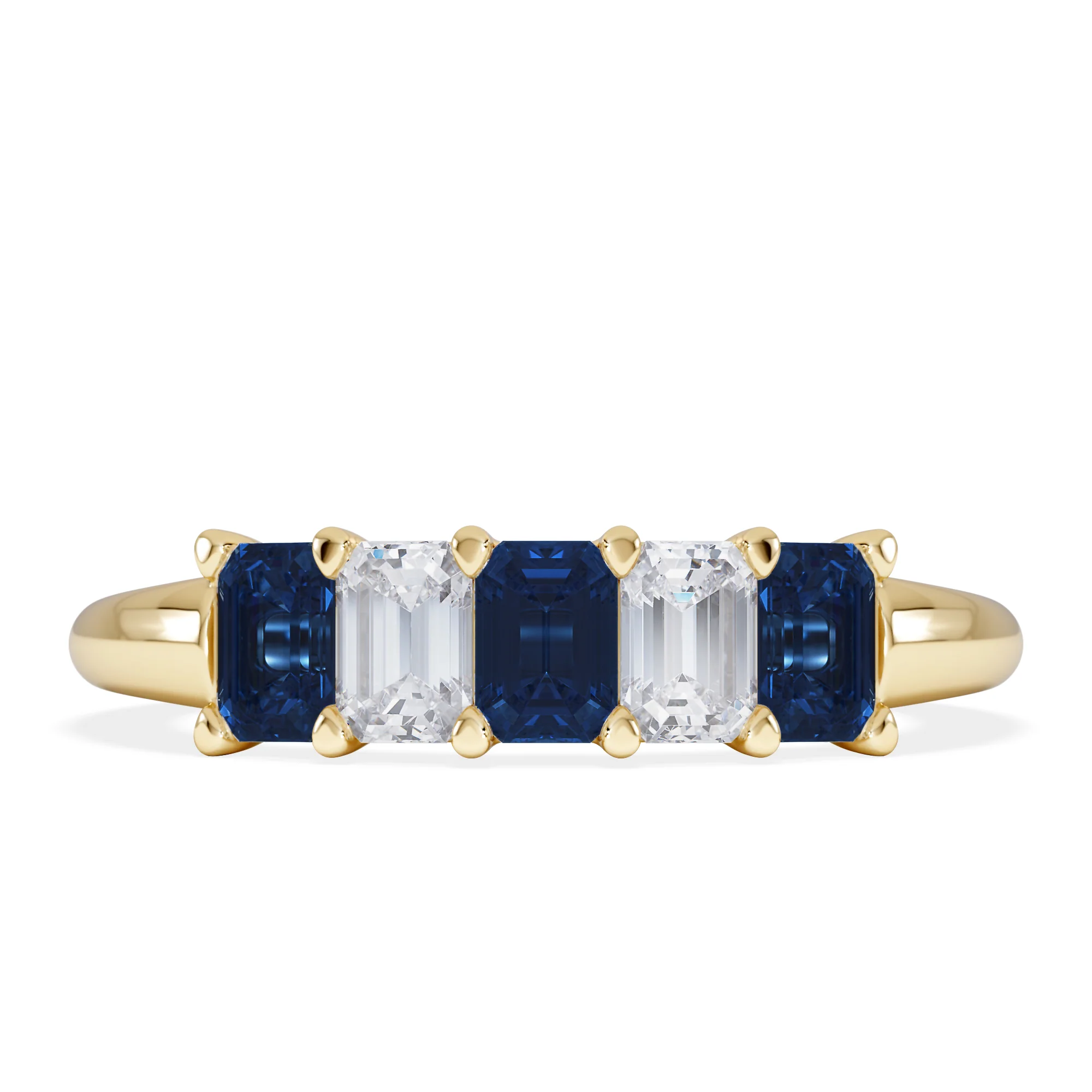 Solene 0.75ct Emerald Cut Lab Sapphire and Lab Diamond Half Band Eternity Ring in 18K Yellow Gold - Image 3