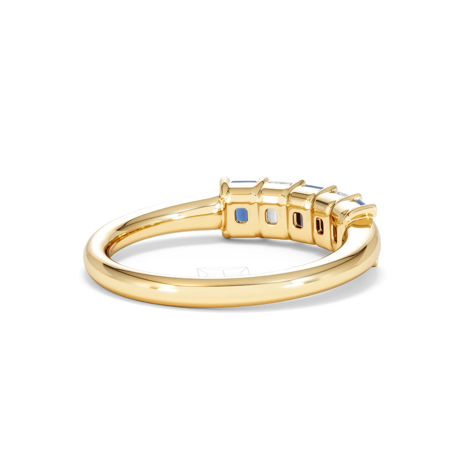 Solene 0.75ct Emerald Cut Lab Sapphire and Lab Diamond Half Band Eternity Ring in 18K Yellow Gold - Image 40