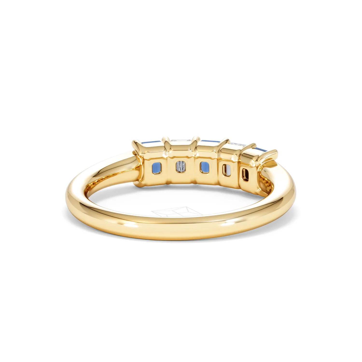 Solene 0.75ct Emerald Cut Lab Sapphire and Lab Diamond Half Band Eternity Ring in 18K Yellow Gold - Image 45