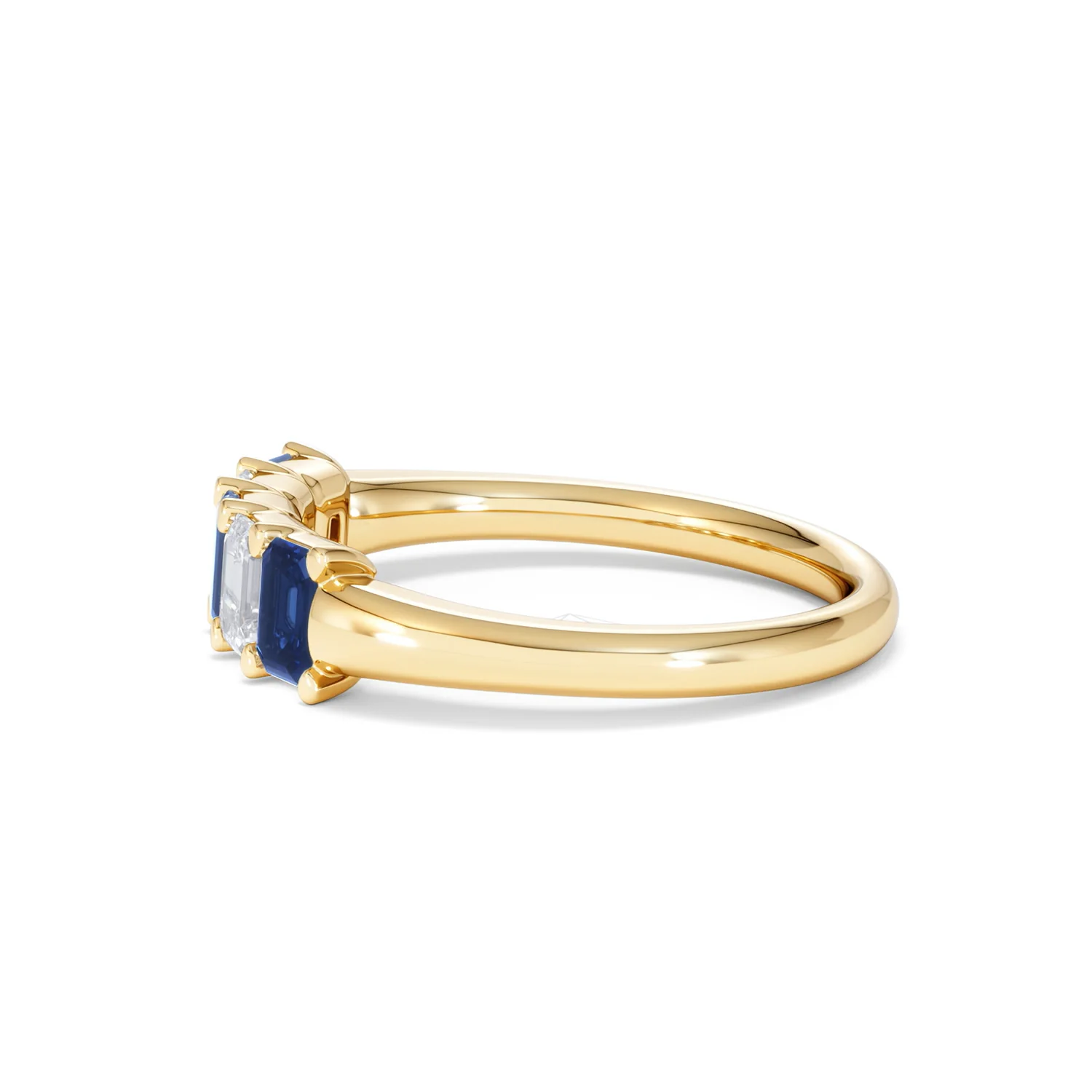 Solene 0.75ct Emerald Cut Lab Sapphire and Lab Diamond Half Band Eternity Ring in 18K Yellow Gold - Image 70