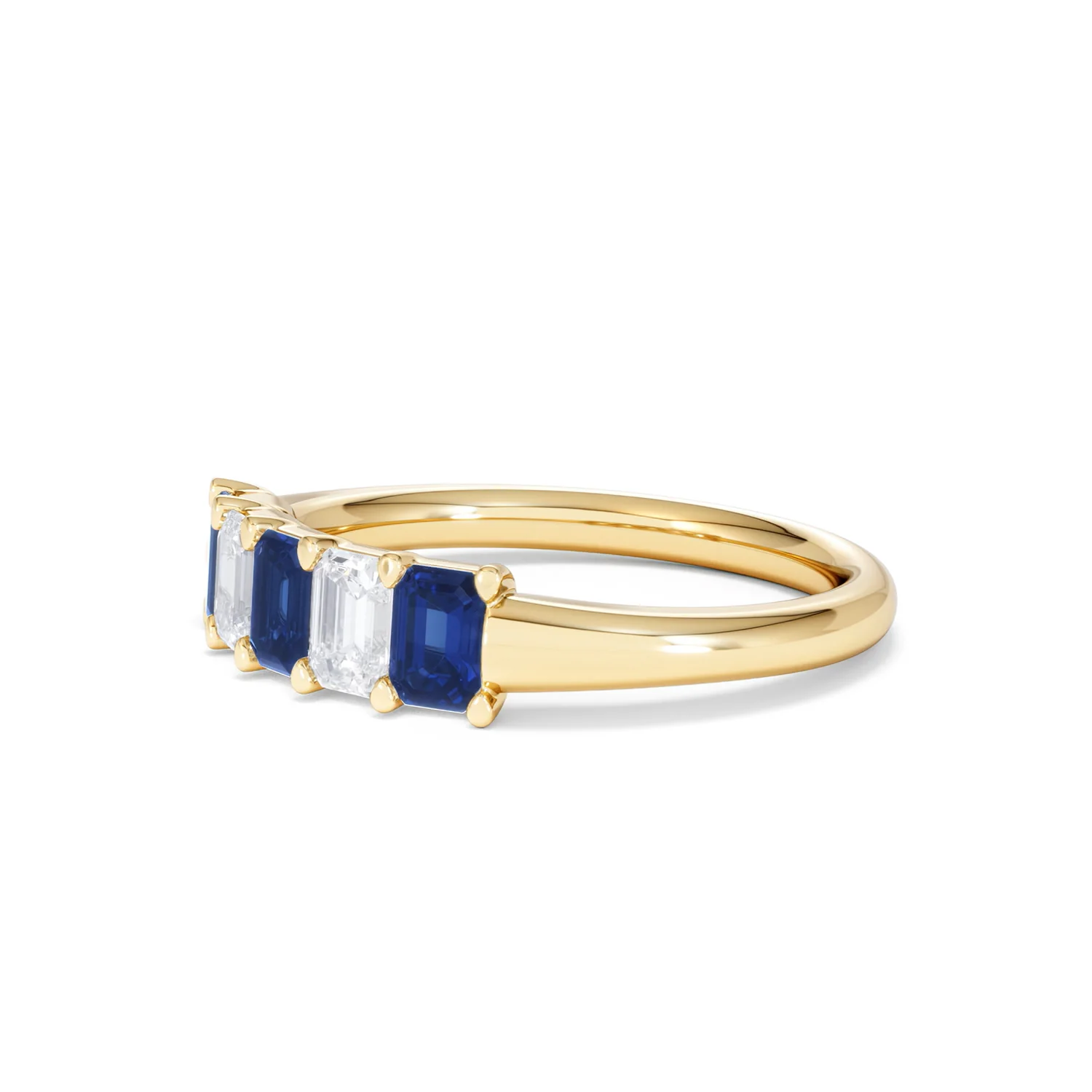 Solene 0.75ct Emerald Cut Lab Sapphire and Lab Diamond Half Band Eternity Ring in 18K Yellow Gold - Image 77