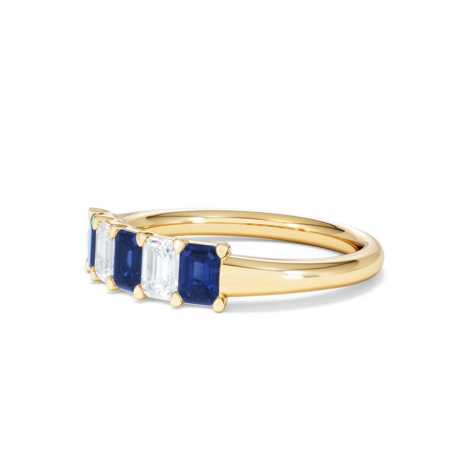 Solene 0.75ct Emerald Cut Lab Sapphire and Lab Diamond Half Band Eternity Ring in 18K Yellow Gold - Image 78