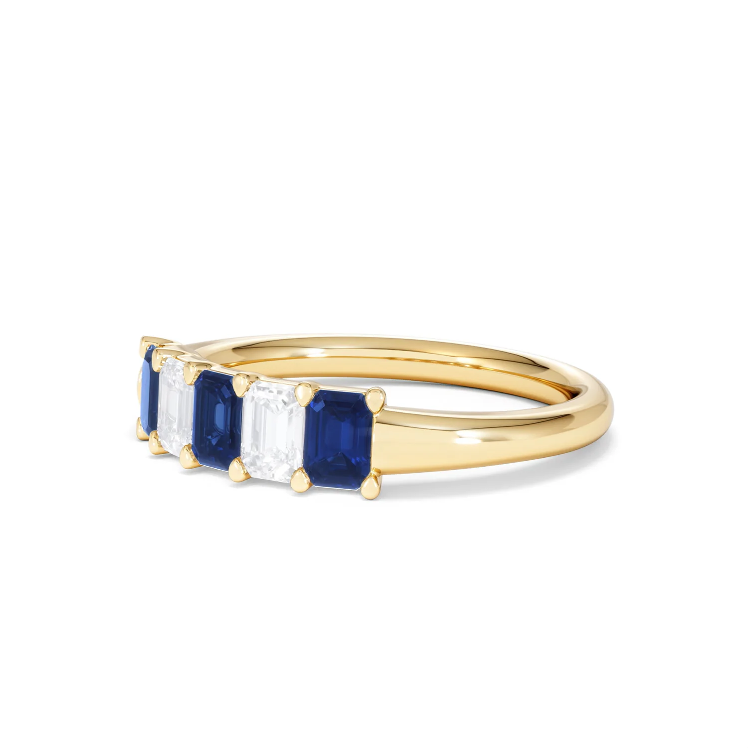 Solene 0.75ct Emerald Cut Lab Sapphire and Lab Diamond Half Band Eternity Ring in 18K Yellow Gold - Image 79