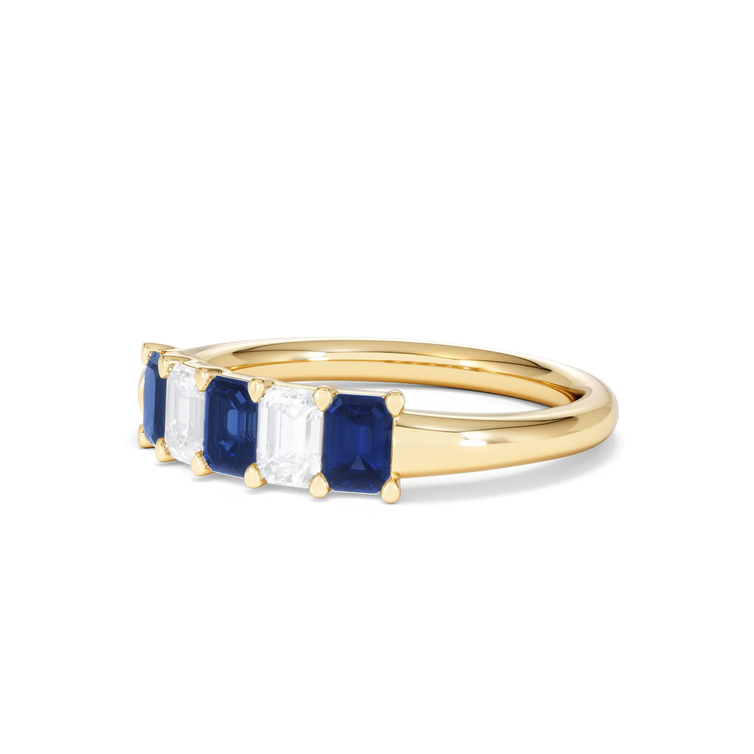 Solene 0.75ct Emerald Cut Lab Sapphire and Lab Diamond Half Band Eternity Ring in 18K Yellow Gold - Image 80