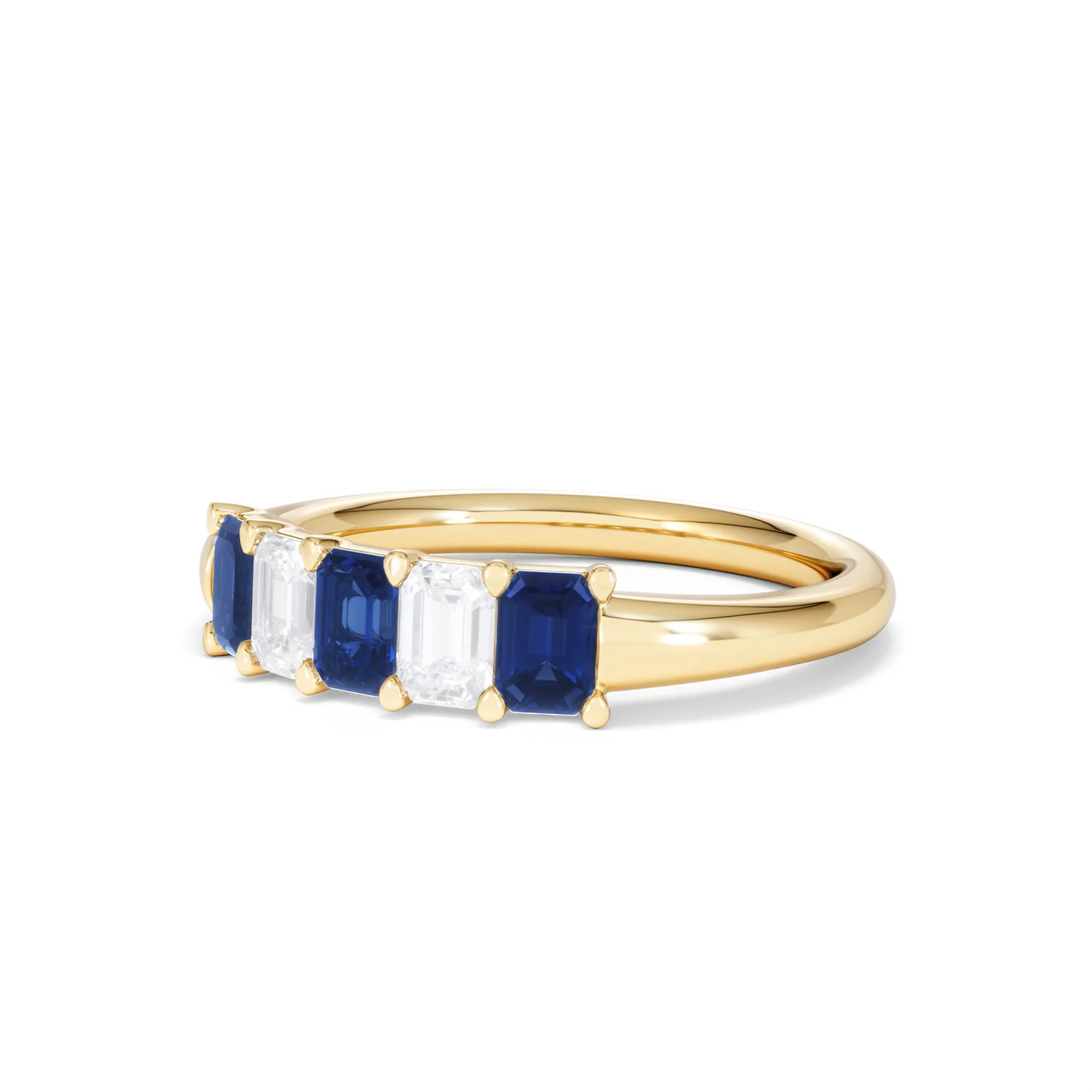 Solene 0.75ct Emerald Cut Lab Sapphire and Lab Diamond Half Band Eternity Ring in 18K Yellow Gold - Image 81