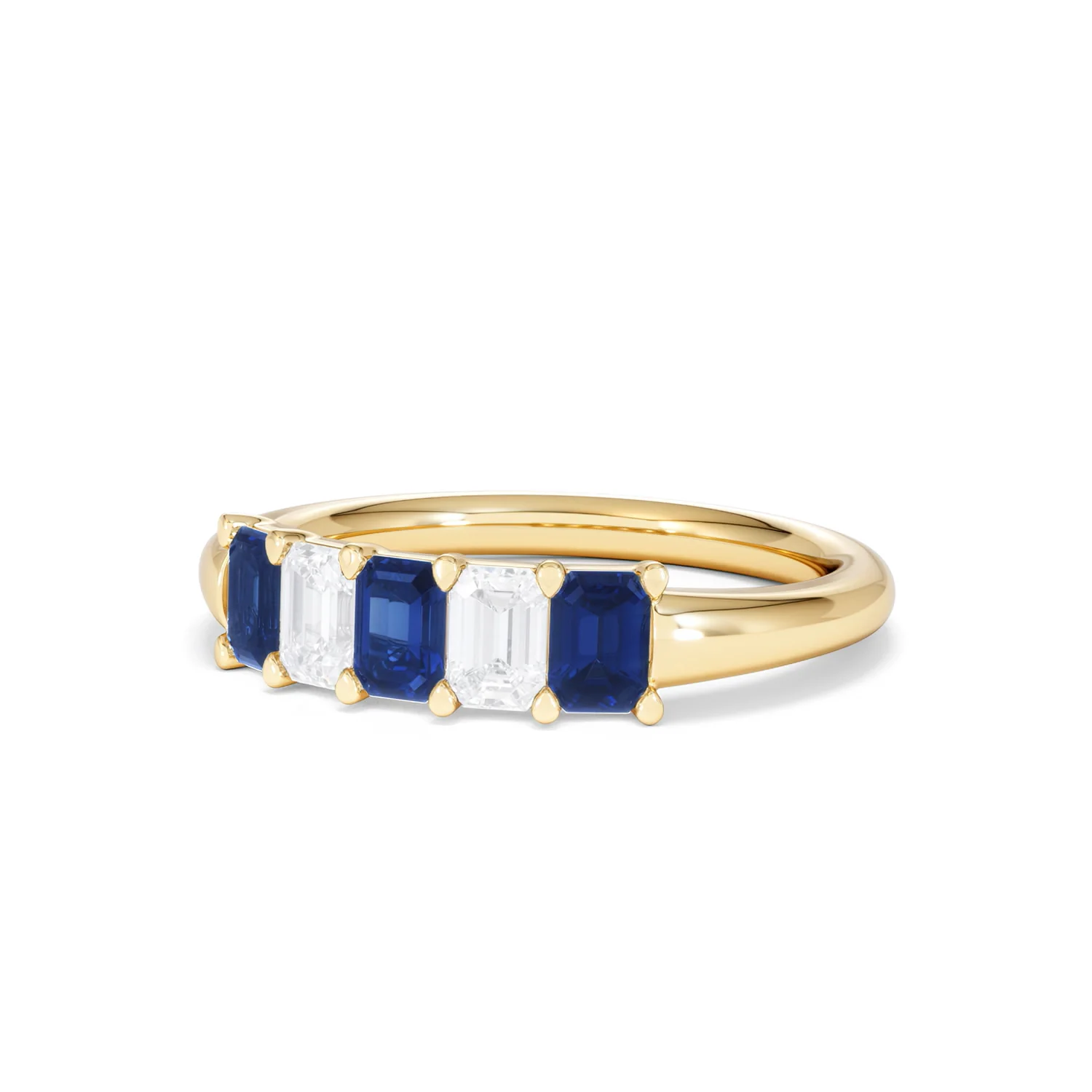 Solene 0.75ct Emerald Cut Lab Sapphire and Lab Diamond Half Band Eternity Ring in 18K Yellow Gold - Image 83