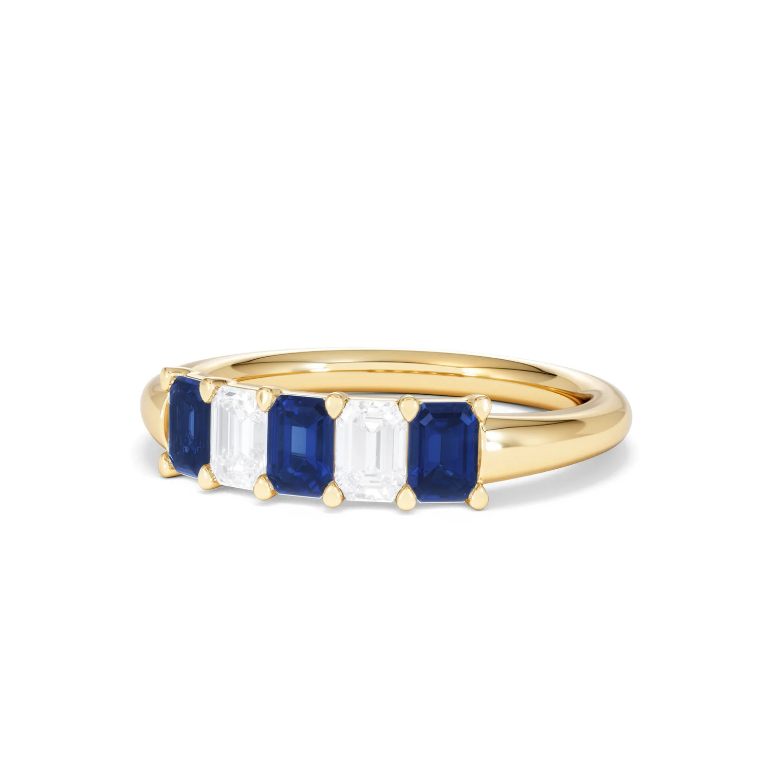 Solene 0.75ct Emerald Cut Lab Sapphire and Lab Diamond Half Band Eternity Ring in 18K Yellow Gold - Image 84