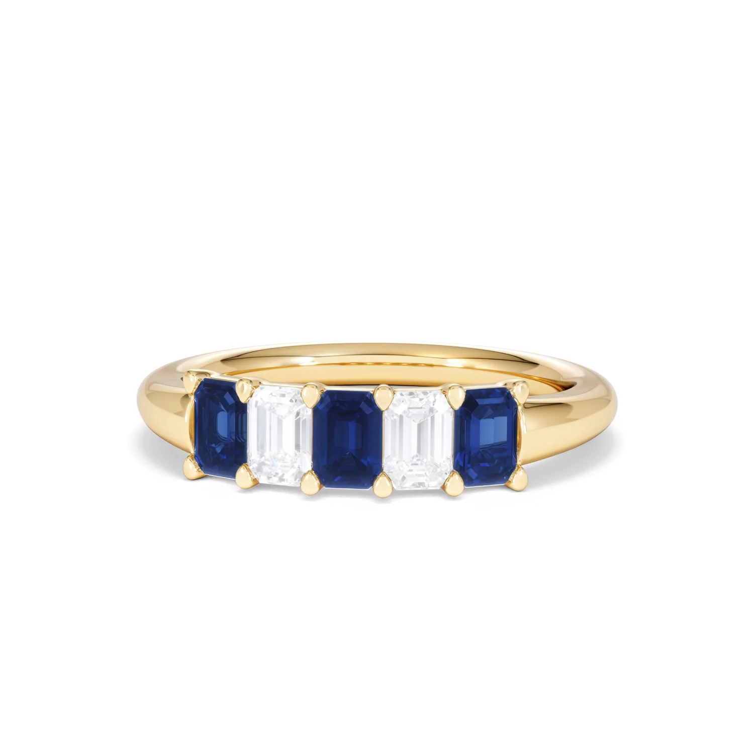 Solene 0.75ct Emerald Cut Lab Sapphire and Lab Diamond Half Band Eternity Ring in 18K Yellow Gold - Image 87