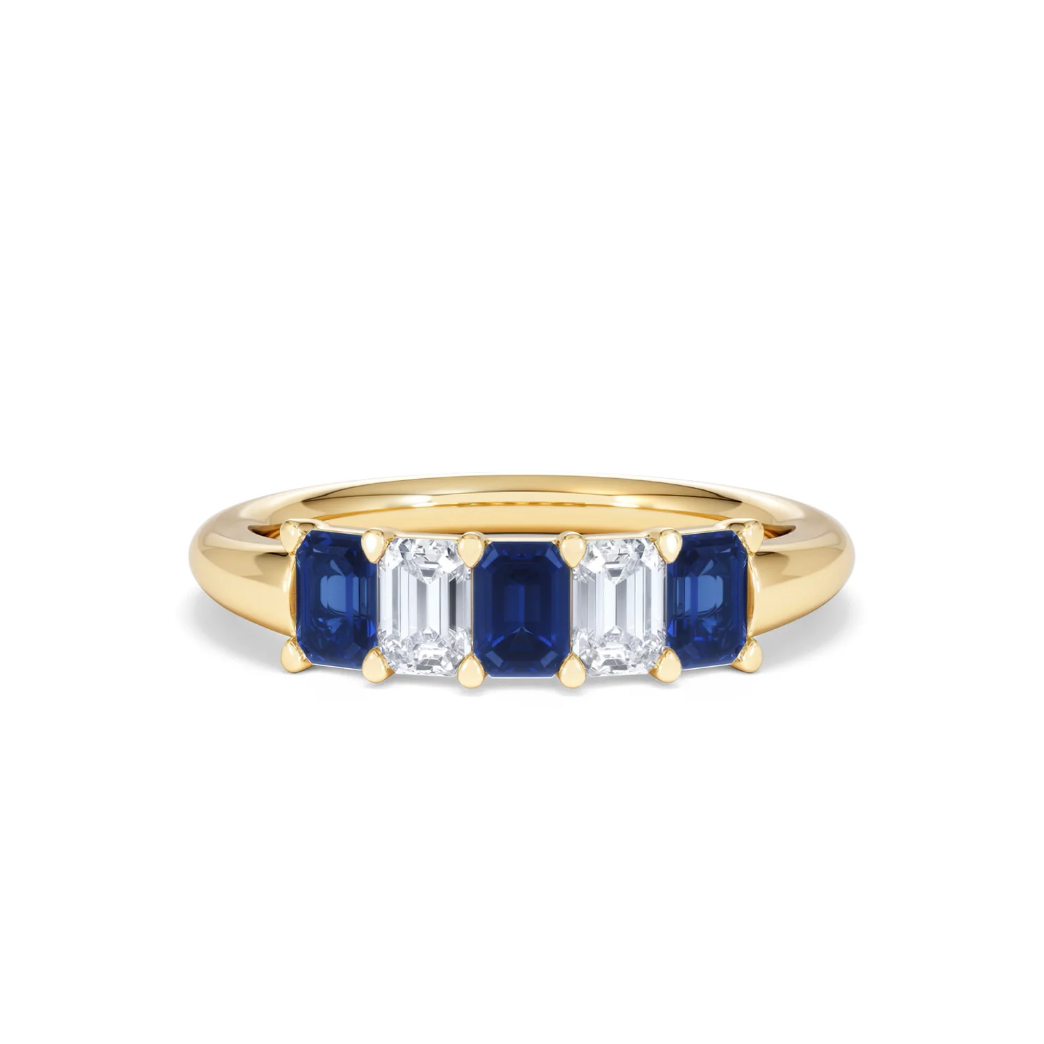 Solene 0.75ct Emerald Cut Lab Sapphire and Lab Diamond Half Band Eternity Ring in 18K Yellow Gold - Image 9