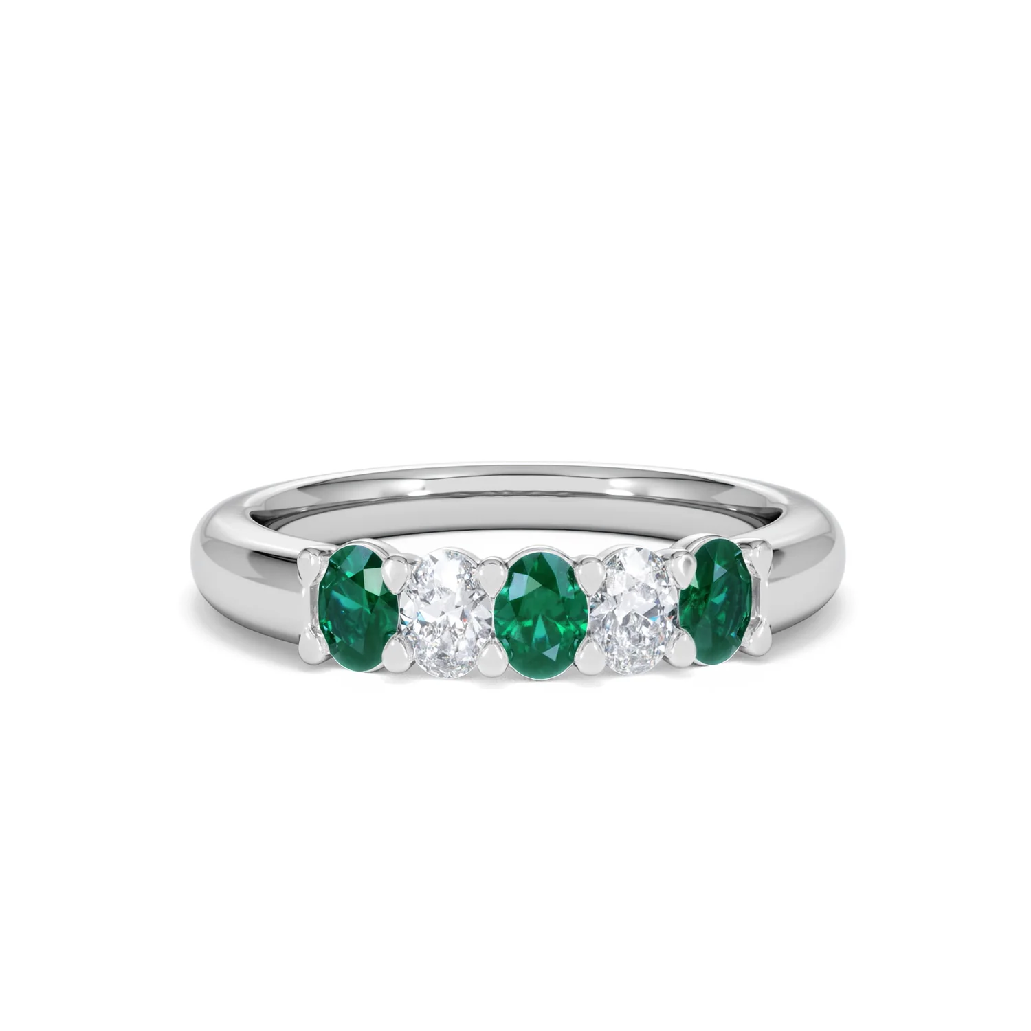 Solene 0.75ct Oval Cut Lab Emerald and Lab Diamond Half Band Eternity Ring in 18K White Gold - Image 10