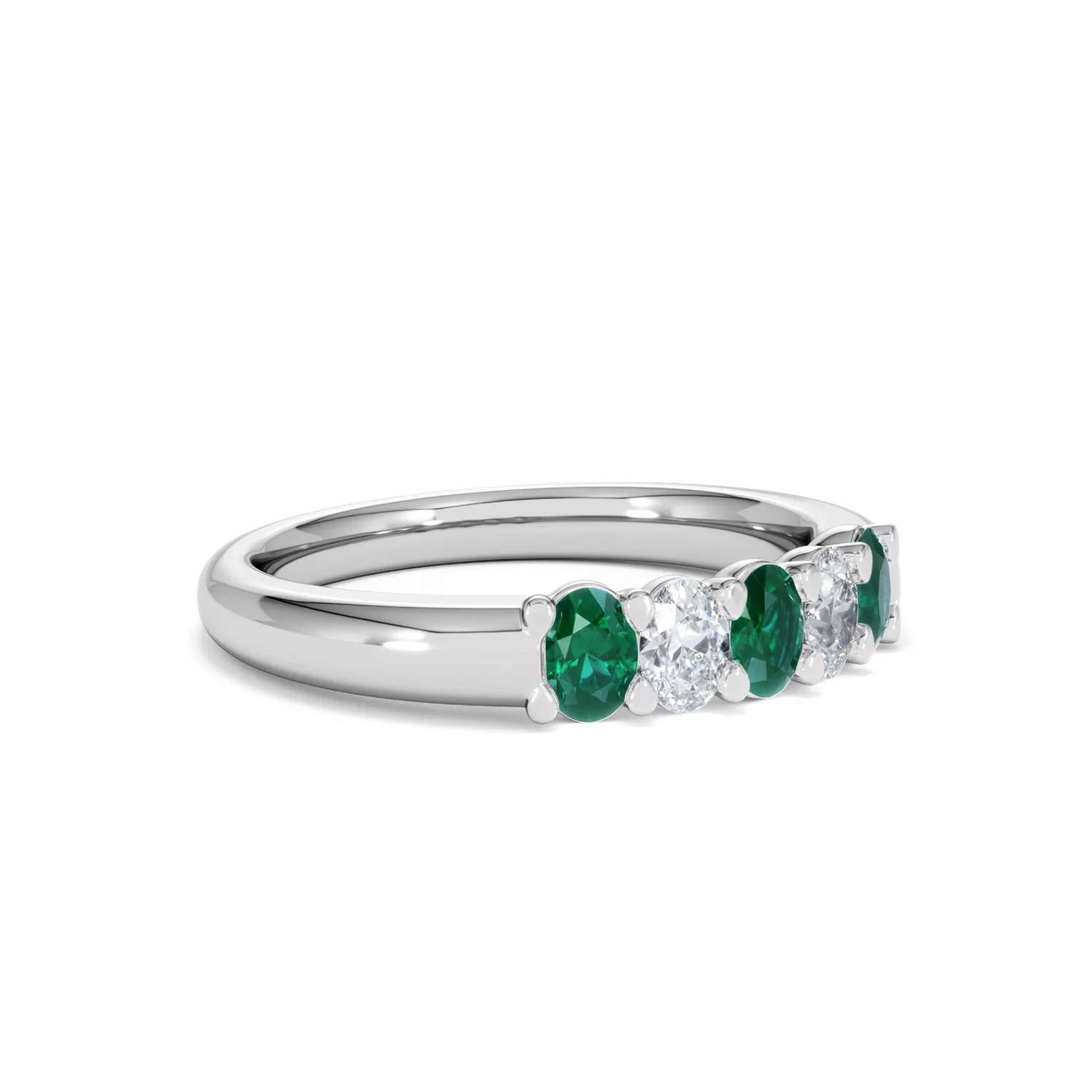 Solene 0.75ct Oval Cut Lab Emerald and Lab Diamond Half Band Eternity Ring in 18K White Gold - Image 18
