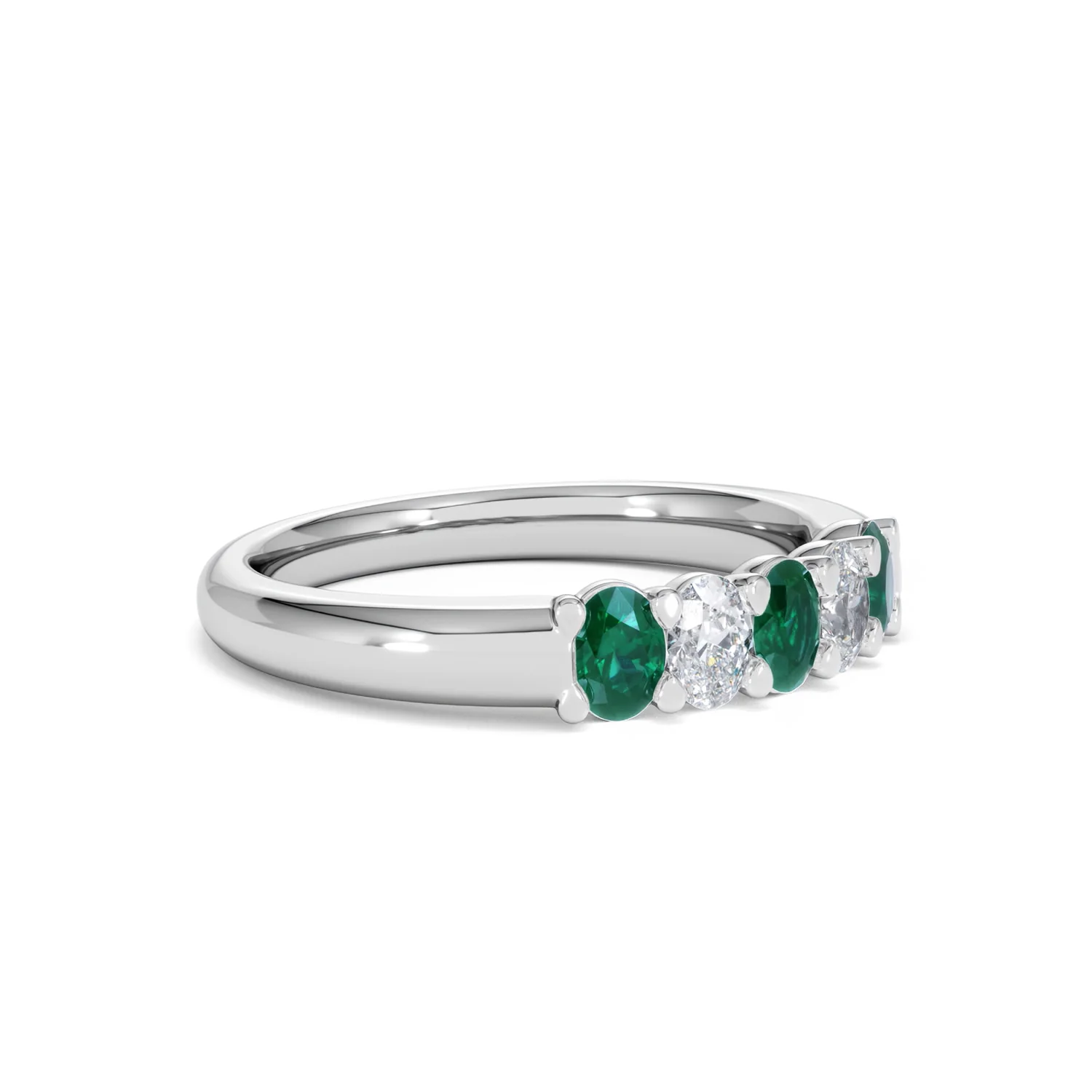 Solene 0.75ct Oval Cut Lab Emerald and Lab Diamond Half Band Eternity Ring in 18K White Gold - Image 19