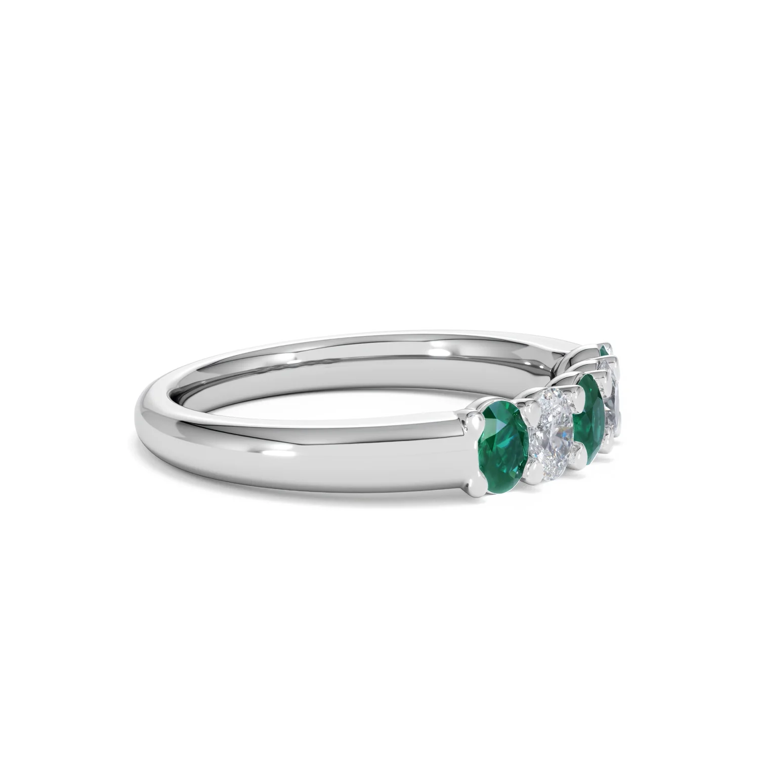 Solene 0.75ct Oval Cut Lab Emerald and Lab Diamond Half Band Eternity Ring in 18K White Gold - Image 23