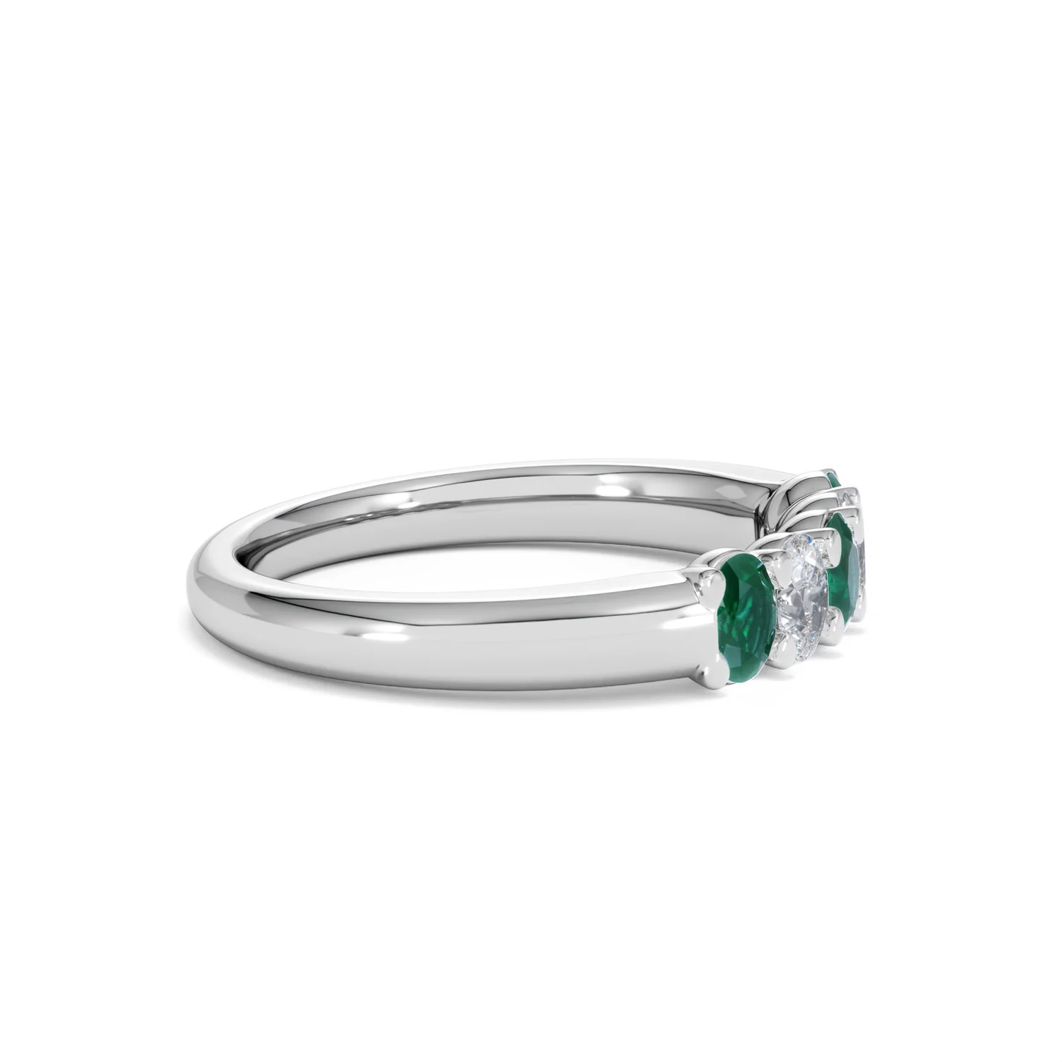 Solene 0.75ct Oval Cut Lab Emerald and Lab Diamond Half Band Eternity Ring in 18K White Gold - Image 25