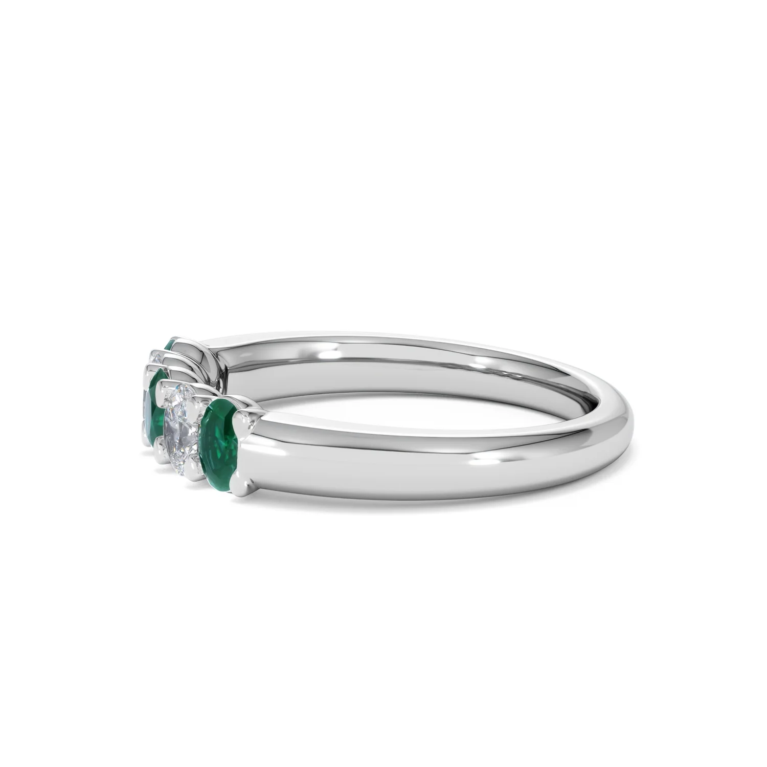 Solene 0.75ct Oval Cut Lab Emerald and Lab Diamond Half Band Eternity Ring in 18K White Gold - Image 72